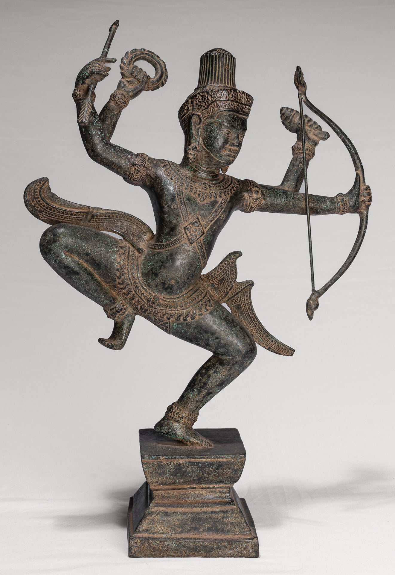 Vishnu - Antique Khmer Style Bronze Archer Vishnu Statue with Sharanga (Bow) - 50cm/20"
