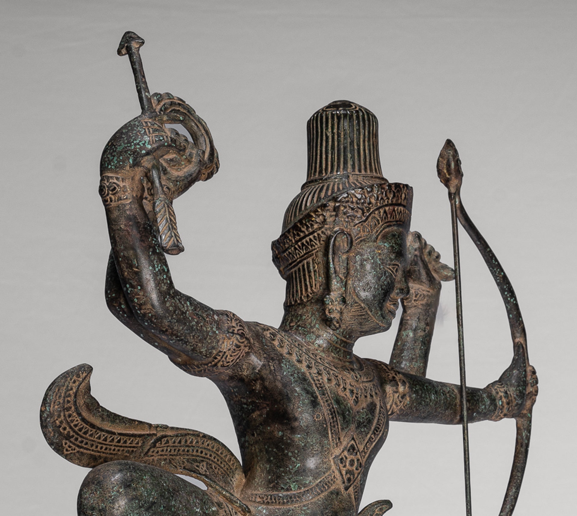 Vishnu - Antique Khmer Style Bronze Archer Vishnu Statue with Sharanga (Bow) - 50cm/20"