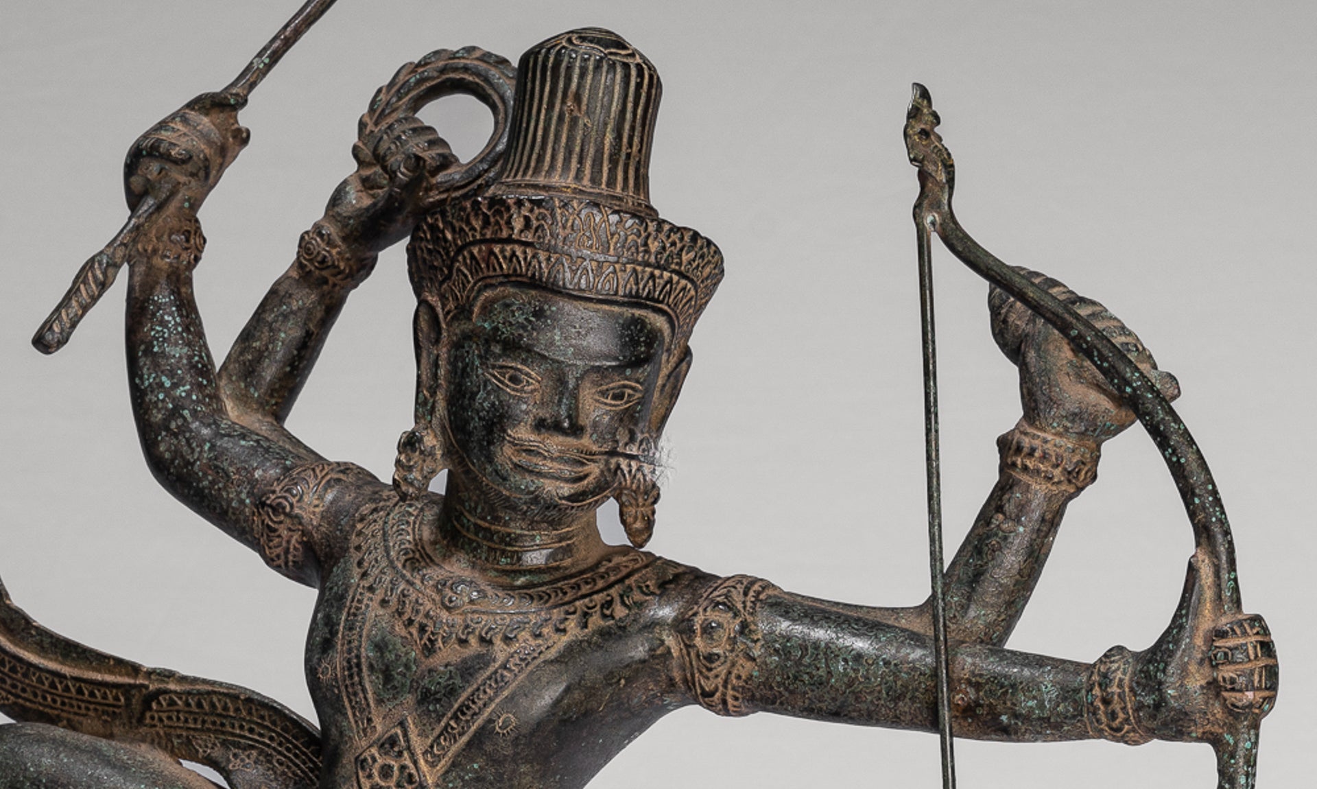 Vishnu - Antique Khmer Style Bronze Archer Vishnu Statue with Sharanga (Bow) - 50cm/20"