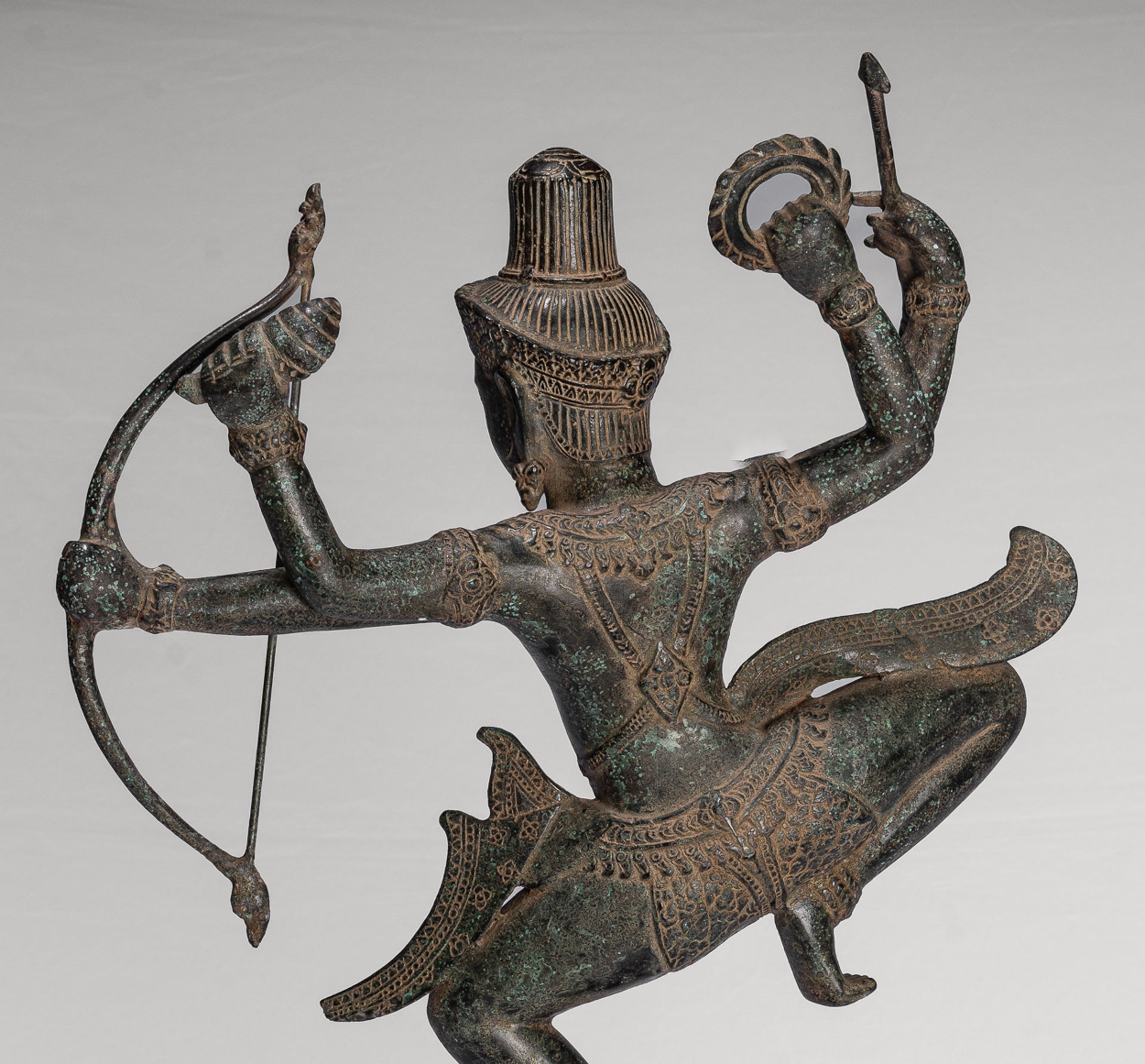 Vishnu - Antique Khmer Style Bronze Archer Vishnu Statue with Sharanga (Bow) - 50cm/20"