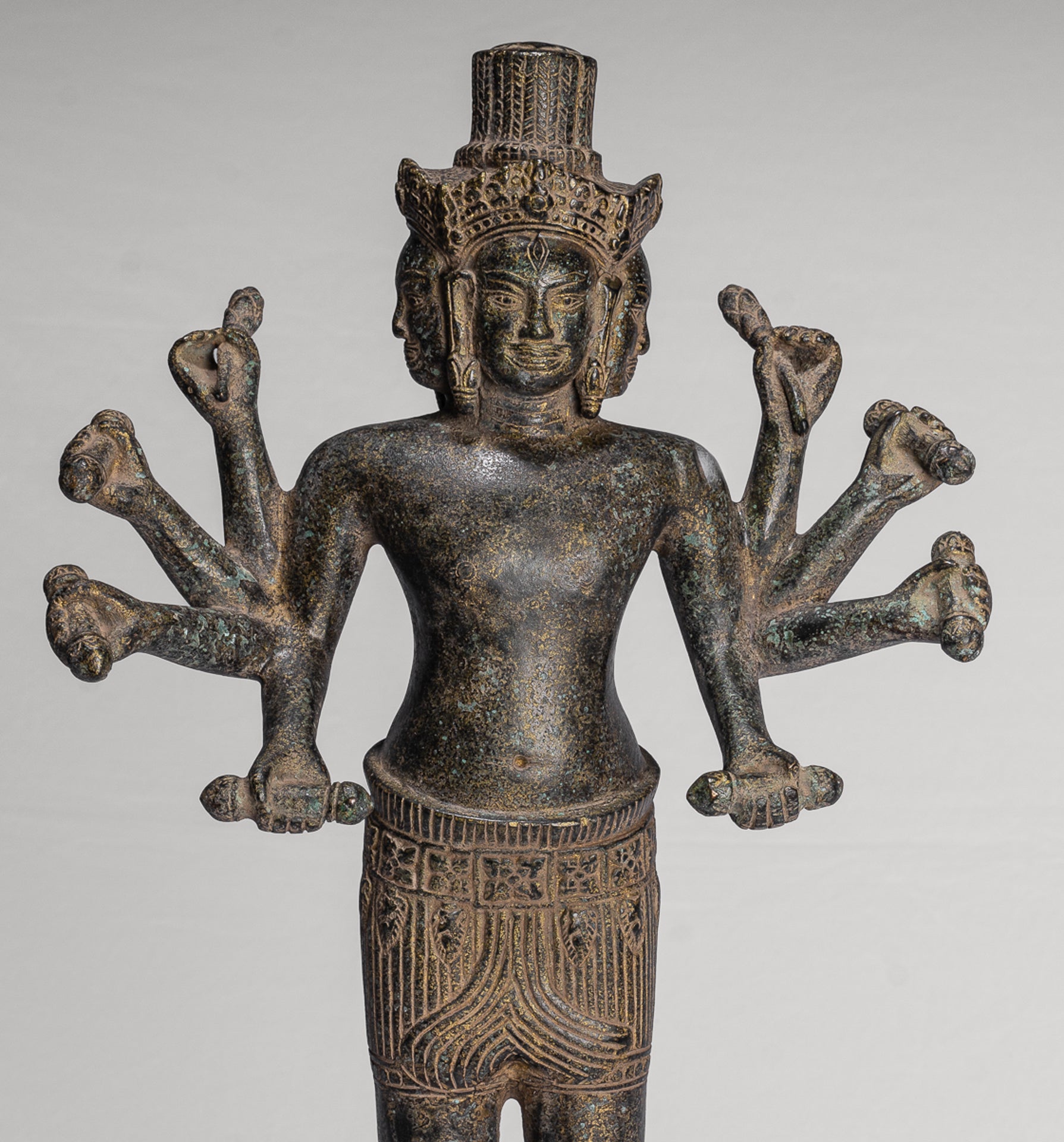Antique Khmer Style Koh Ker Standing Bronze Brahma - Hindu God Creation - 49cm/20"