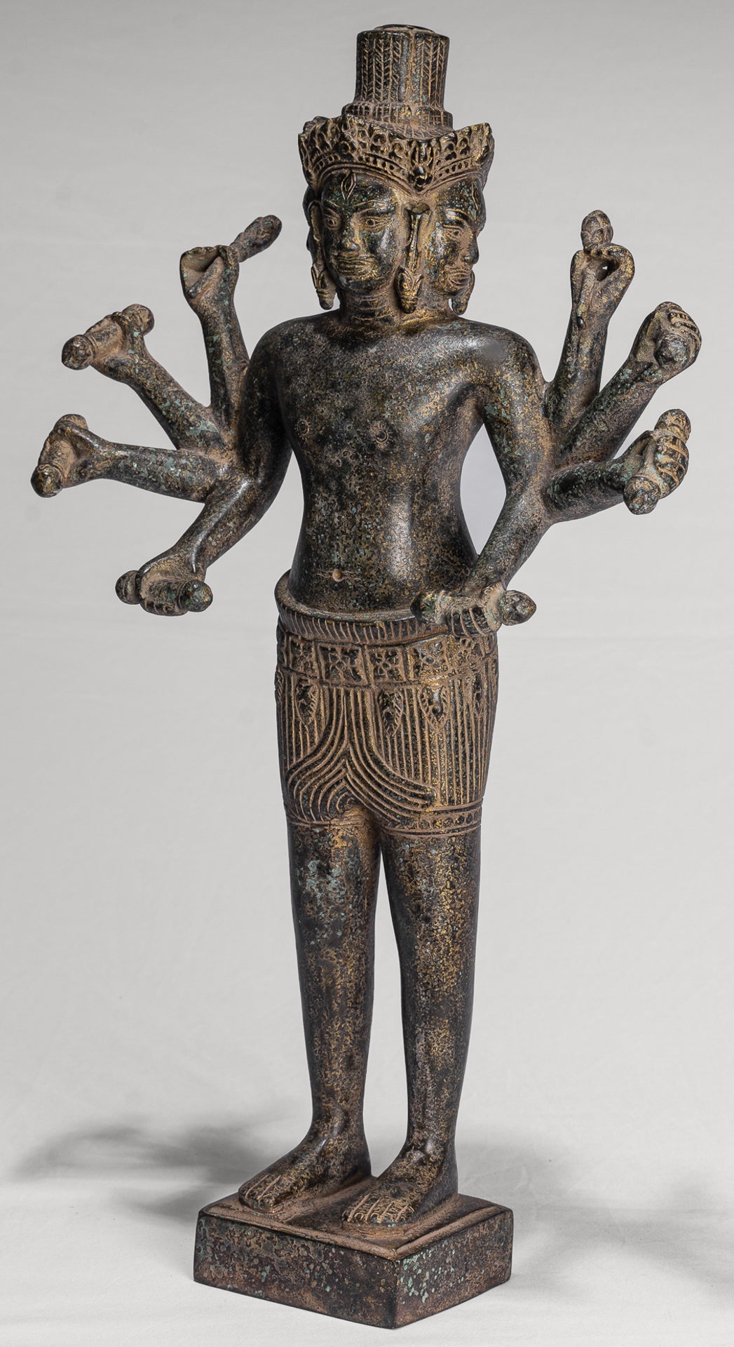 Antique Khmer Style Koh Ker Standing Bronze Brahma - Hindu God Creation - 49cm/20"