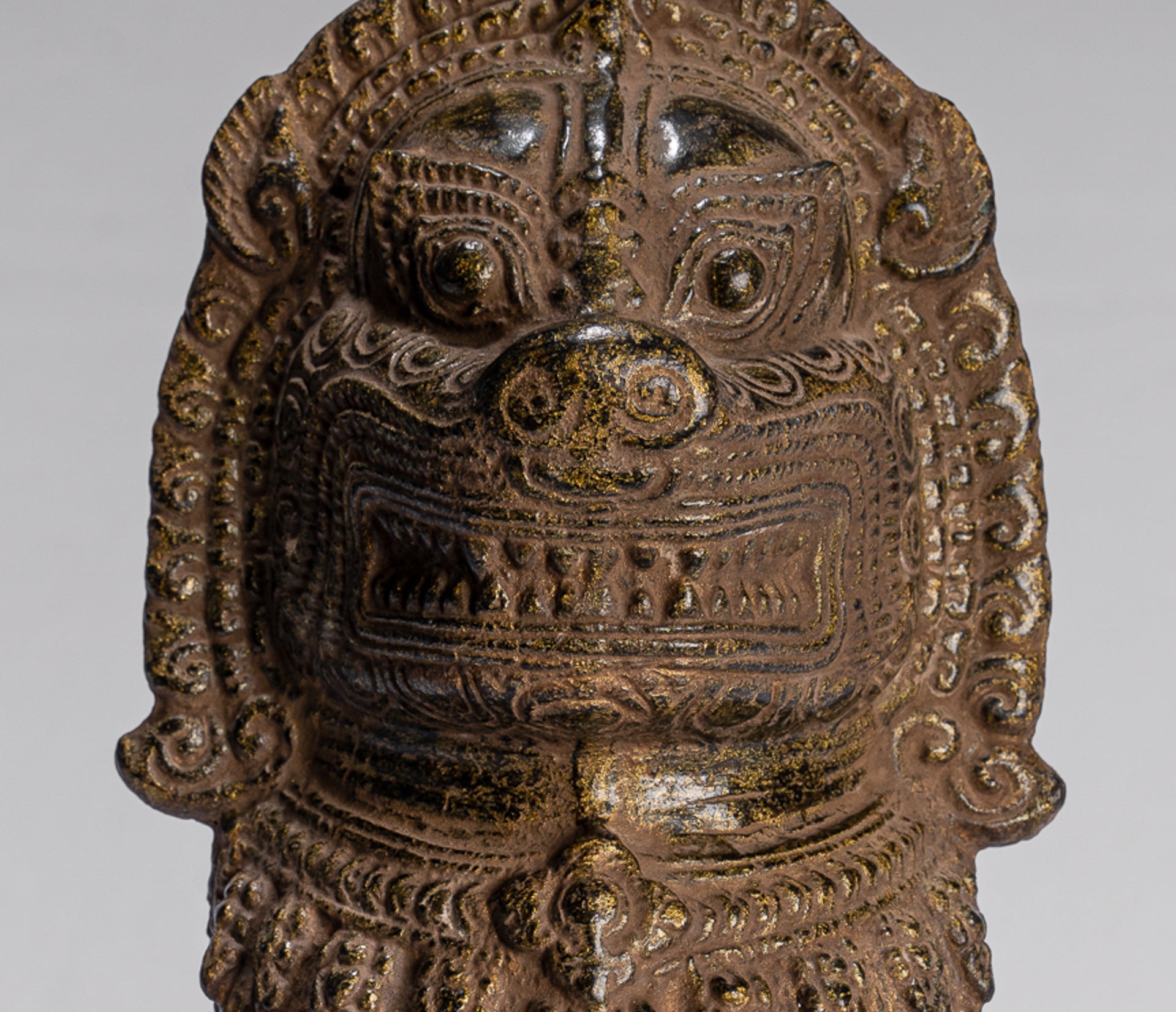 Temple Lion - Antique Khmer Style Bronze Mounted Temple Guardian or Lion - 28cm/11"