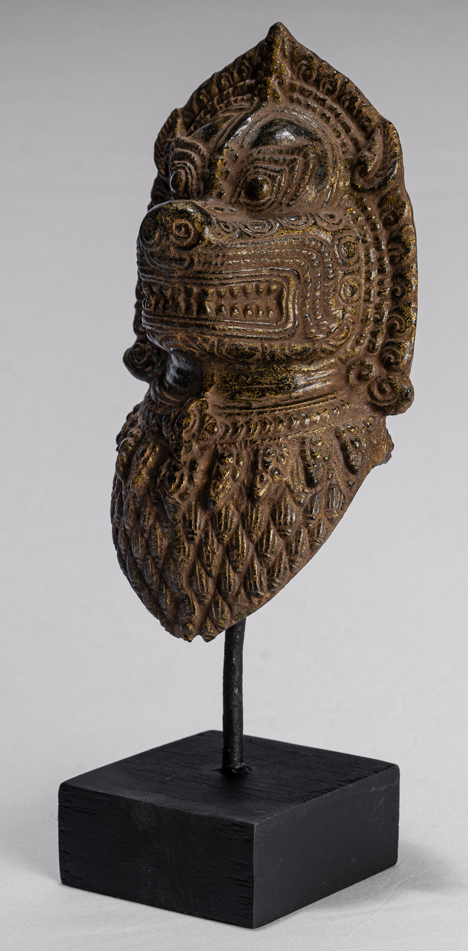 Temple Lion - Antique Khmer Style Bronze Mounted Temple Guardian or Lion - 28cm/11"