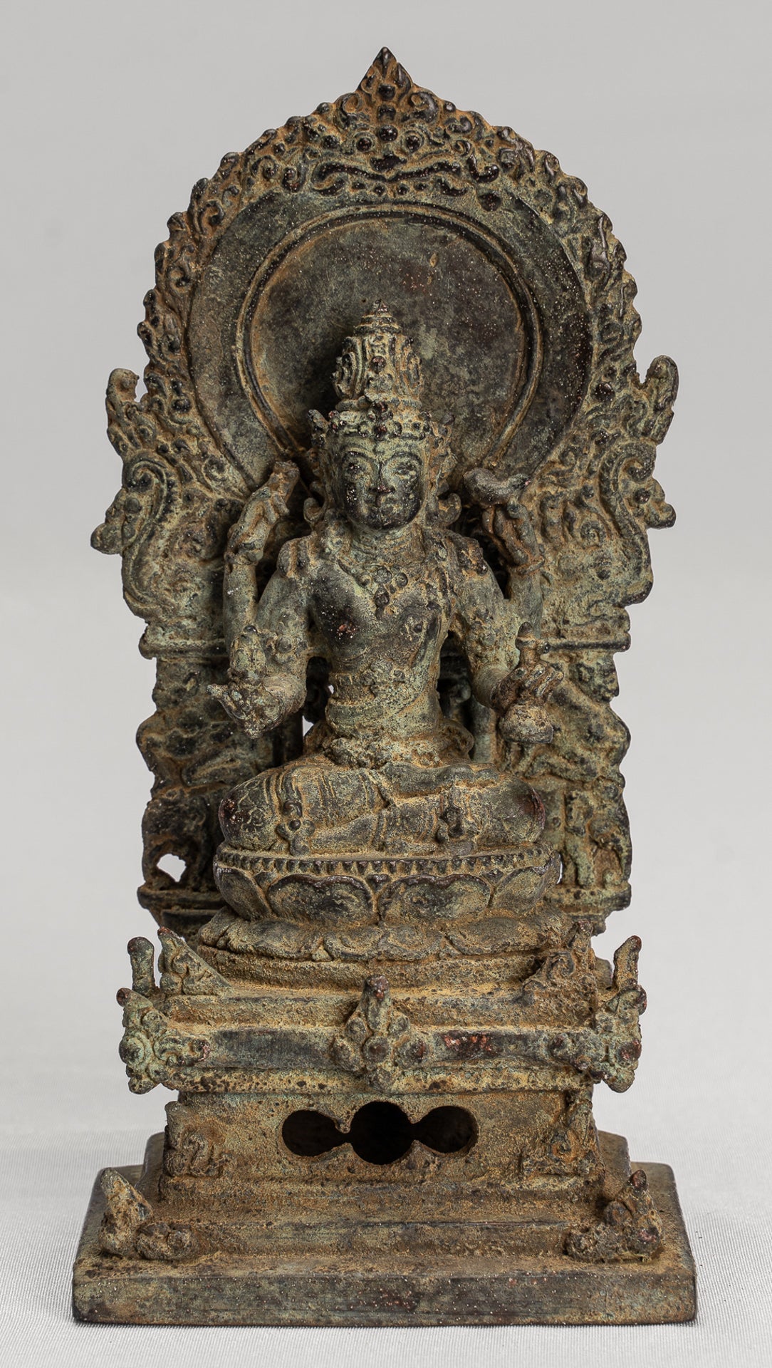 Vishnu - Antique Java Style Indonesian Majapahit Seated Bronze Vishnu Statue - 15cm/6"