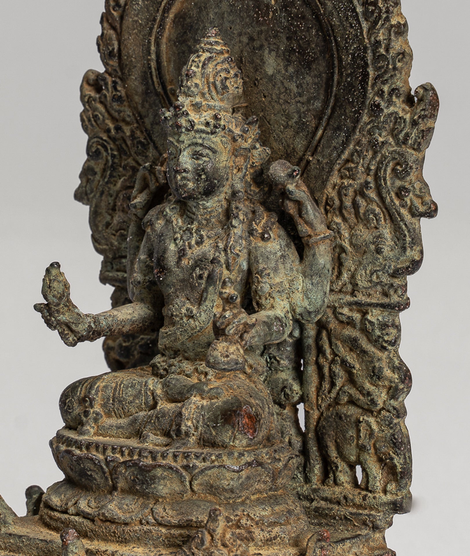 Vishnu - Antique Java Style Indonesian Majapahit Seated Bronze Vishnu Statue - 15cm/6"