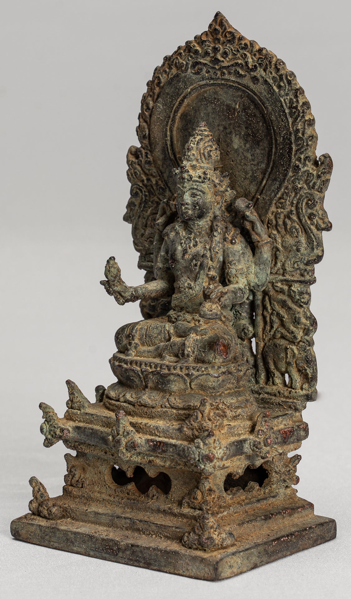 Vishnu - Antique Java Style Indonesian Majapahit Seated Bronze Vishnu Statue - 15cm/6"