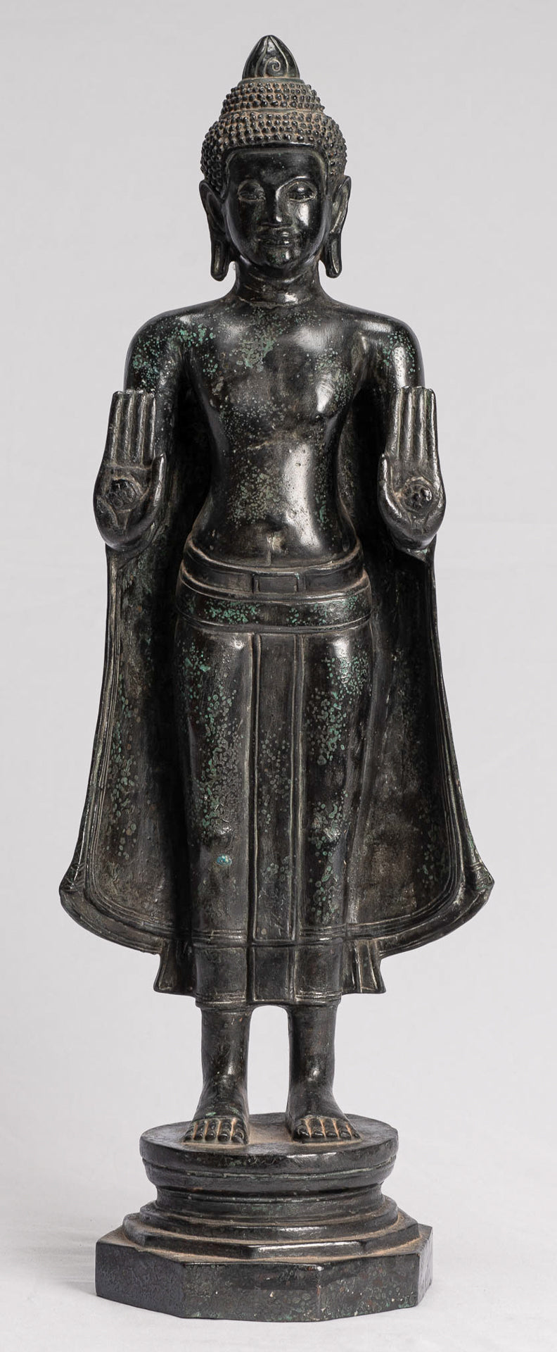 Buddha Statue - Antique Khmer Style Bronze Standing Abhaya Protection Buddha Statue - 49cm/20"