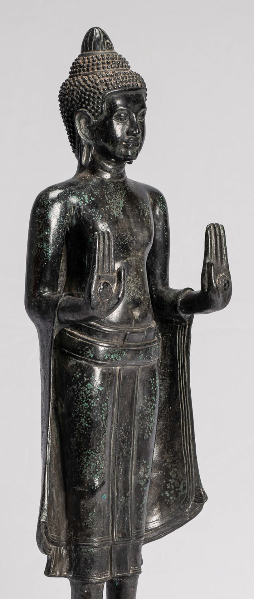 Buddha Statue - Antique Khmer Style Bronze Standing Abhaya Protection Buddha Statue - 49cm/20"
