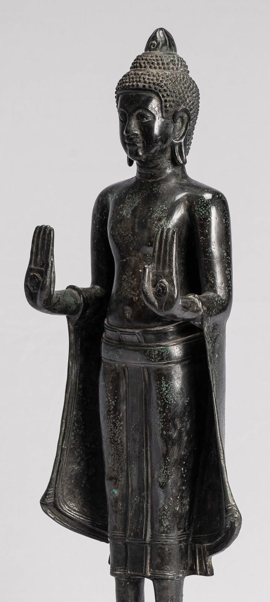 Buddha Statue - Antique Khmer Style Bronze Standing Abhaya Protection Buddha Statue - 49cm/20"