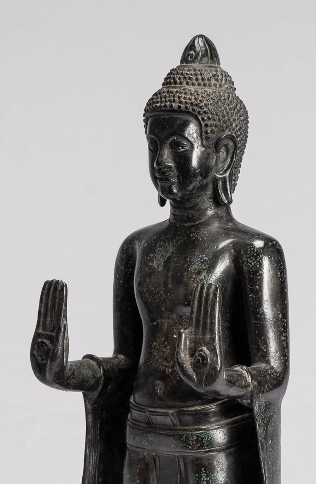 Buddha Statue - Antique Khmer Style Bronze Standing Abhaya Protection Buddha Statue - 49cm/20"
