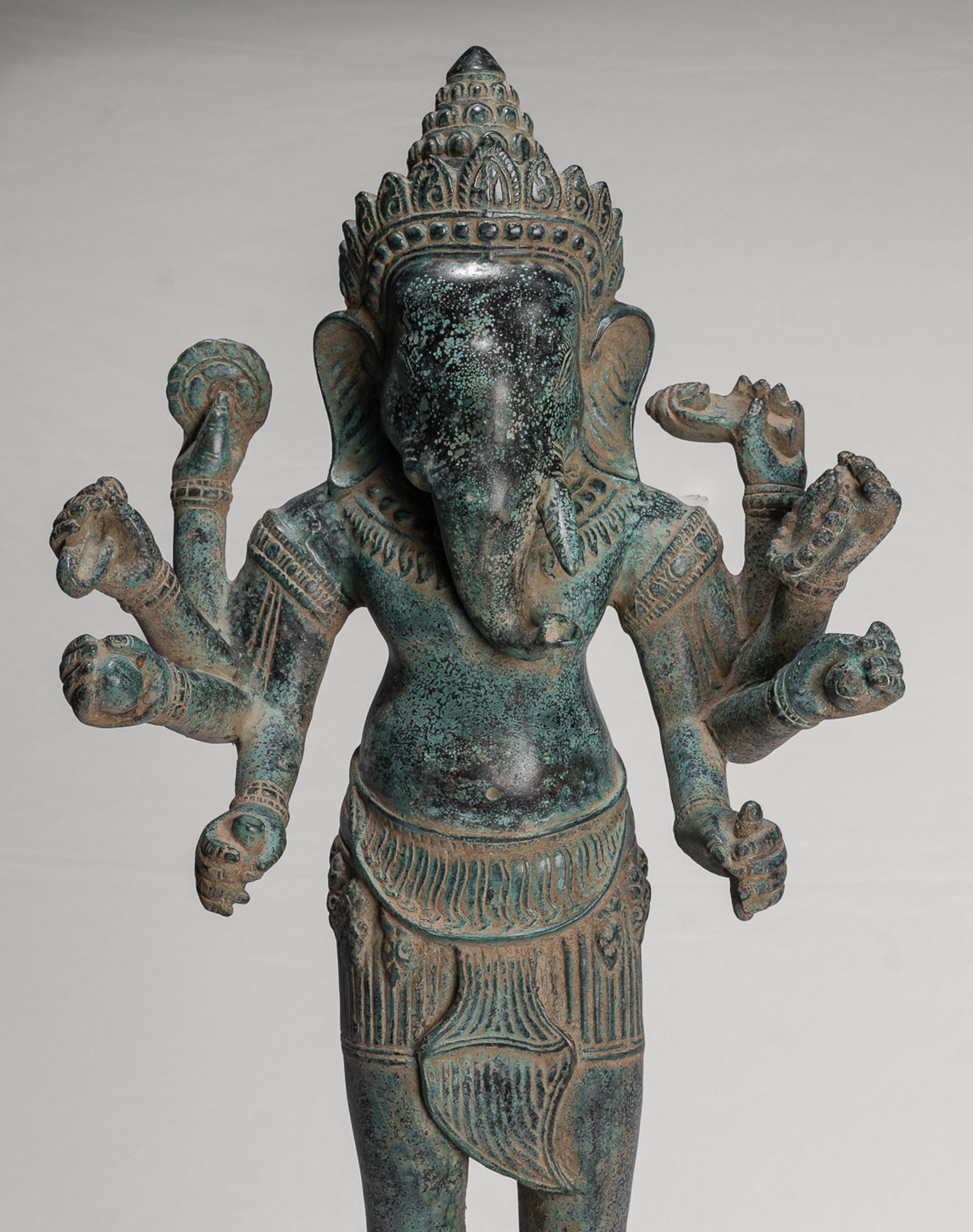 Antique Khmer Style Mounted Standing Bronze Angkor Wat Ganesha Statue - 55cm/22"