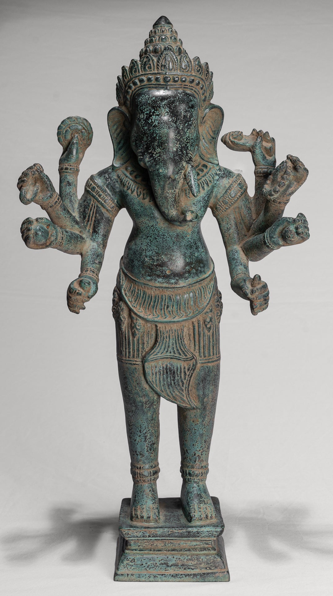 Antique Khmer Style Mounted Standing Bronze Angkor Wat Ganesha Statue - 55cm/22"