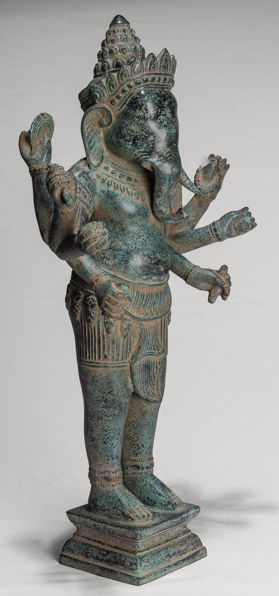 Antique Khmer Style Mounted Standing Bronze Angkor Wat Ganesha Statue - 55cm/22"