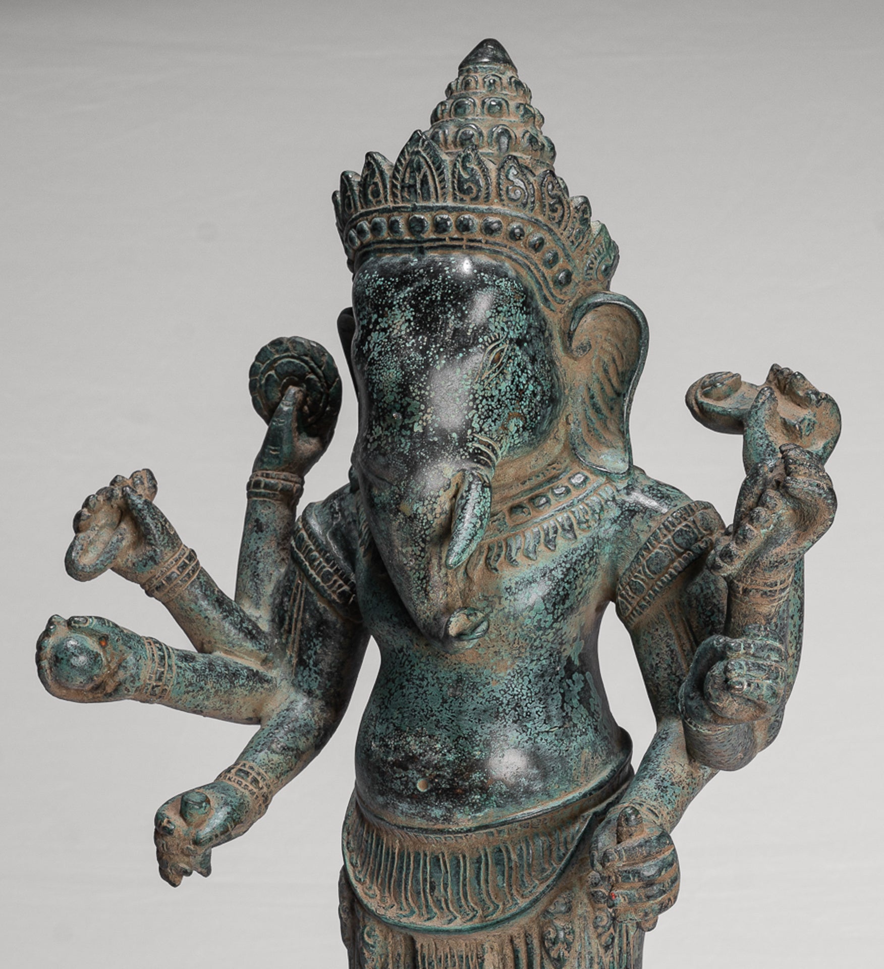 Antique Khmer Style Mounted Standing Bronze Angkor Wat Ganesha Statue - 55cm/22"