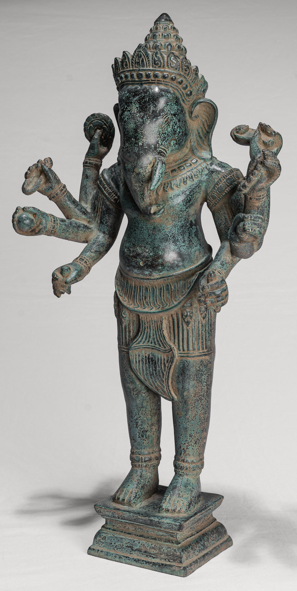 Antique Khmer Style Mounted Standing Bronze Angkor Wat Ganesha Statue - 55cm/22"