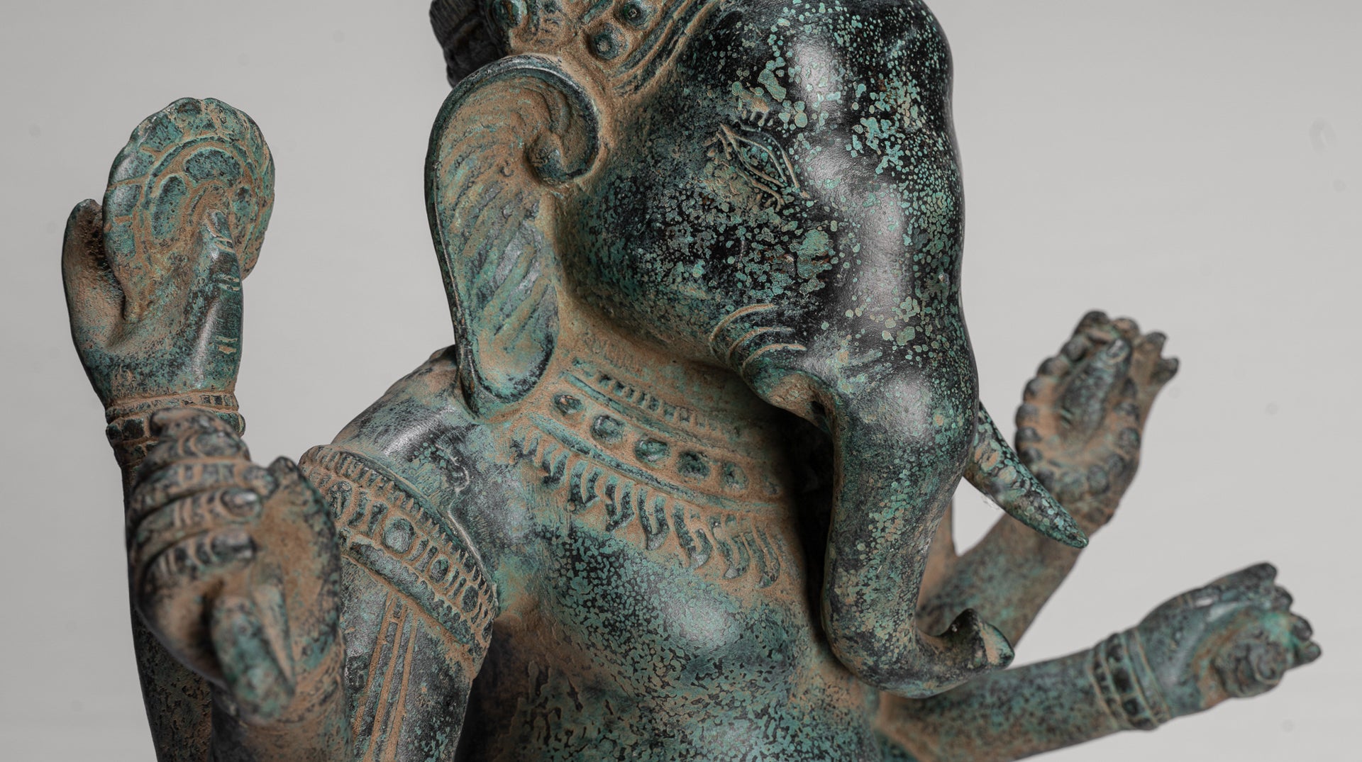 Antique Khmer Style Mounted Standing Bronze Angkor Wat Ganesha Statue - 55cm/22"