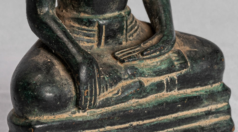 Statue di Buddha - Antique Khmer Style Bronze Enlightenment Phnom Da Buddha Statue - 15 cm/6 "