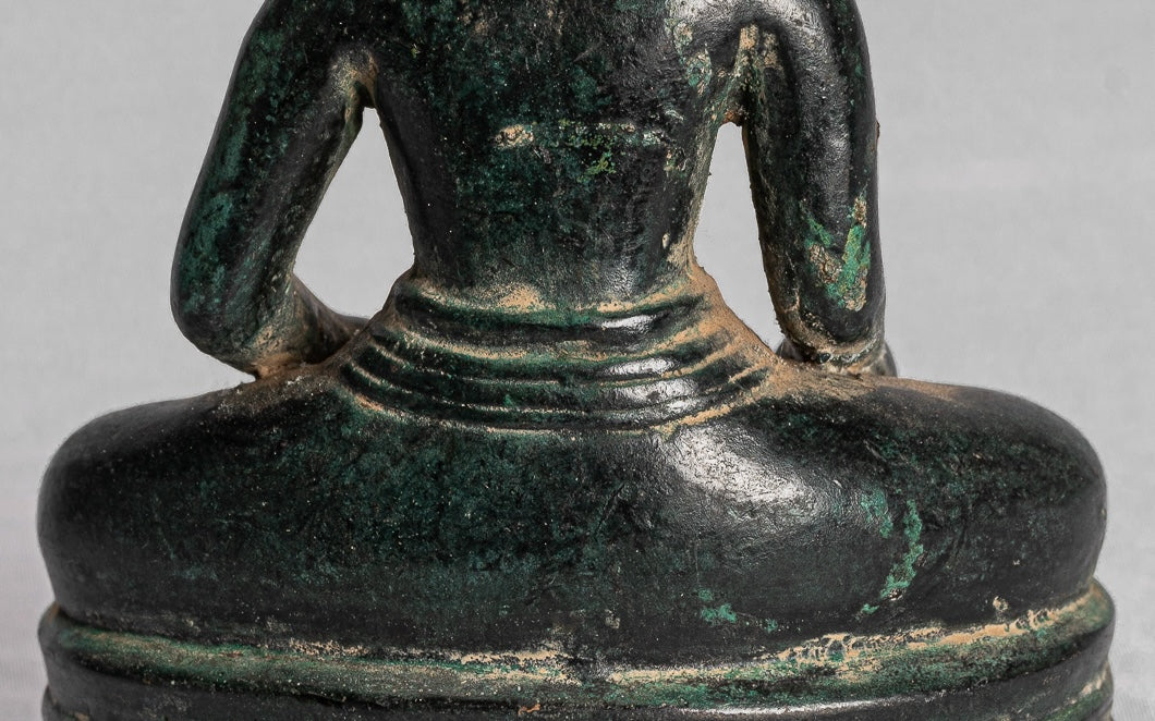 Buddha Statue - Antique Khmer Style Bronze Enlightenment Phnom Da Buddha Statue - 15cm/6"