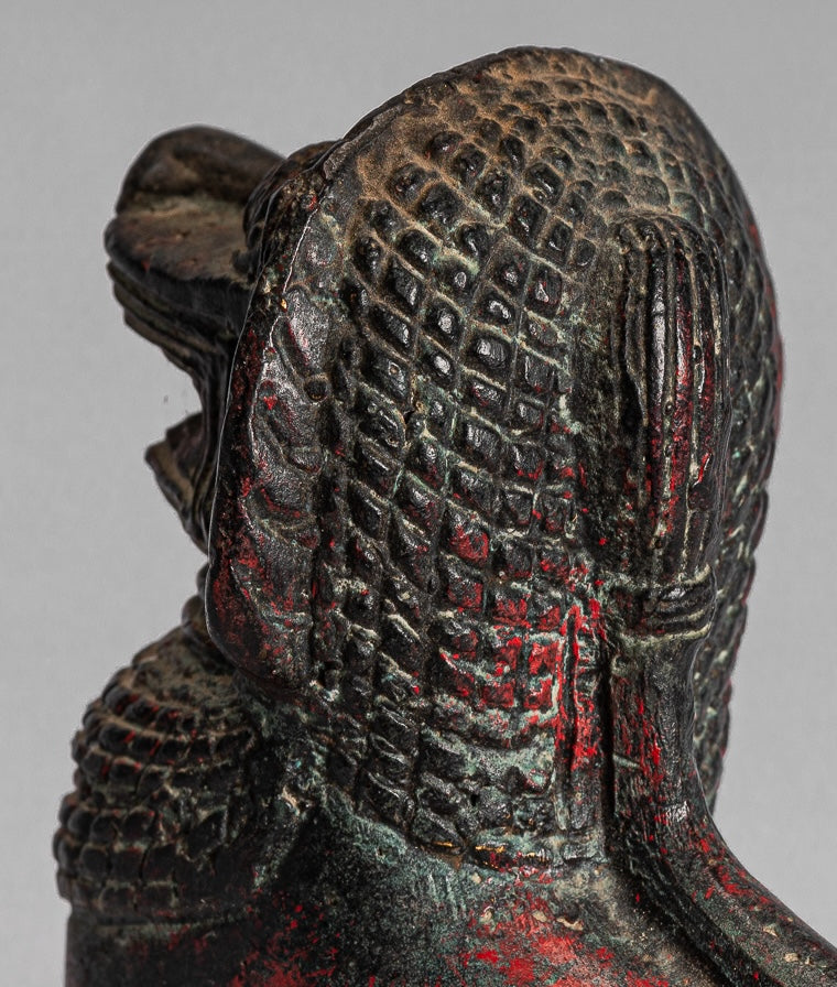 Temple Lion - Antique Khmer Style Bronze Standing Temple Guardian or Lion - 12cm/5"