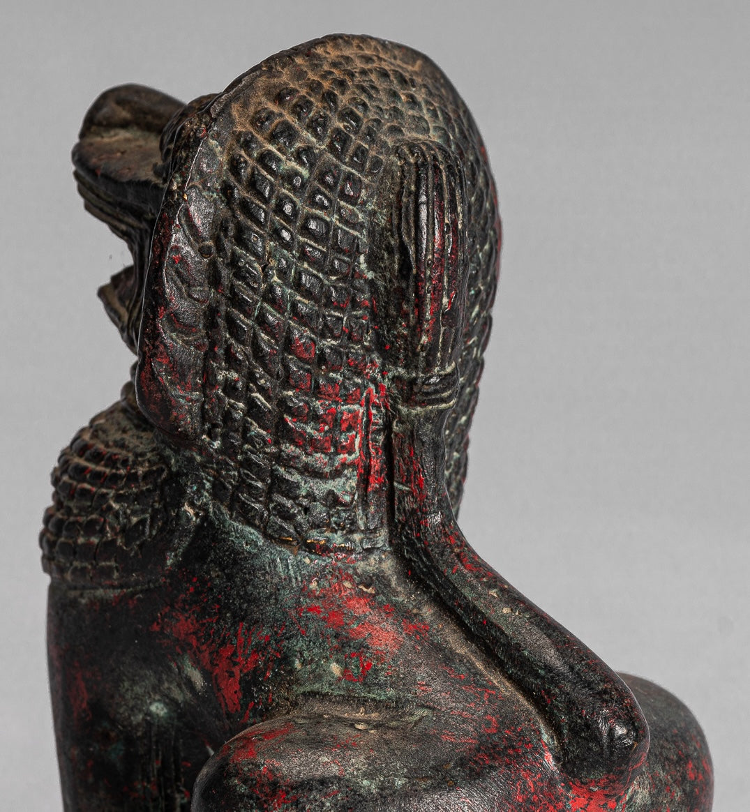 Temple Lion - Antique Khmer Style Bronze Standing Temple Guardian or Lion - 12cm/5"