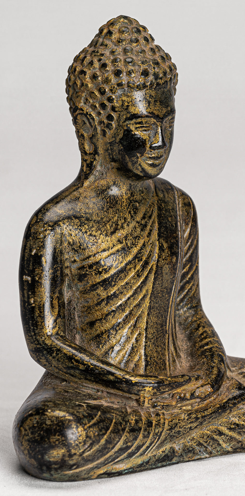 Antique Khmer Style Bronze Seated Meditation Angkor Buddha Statue -13.5cm/5"