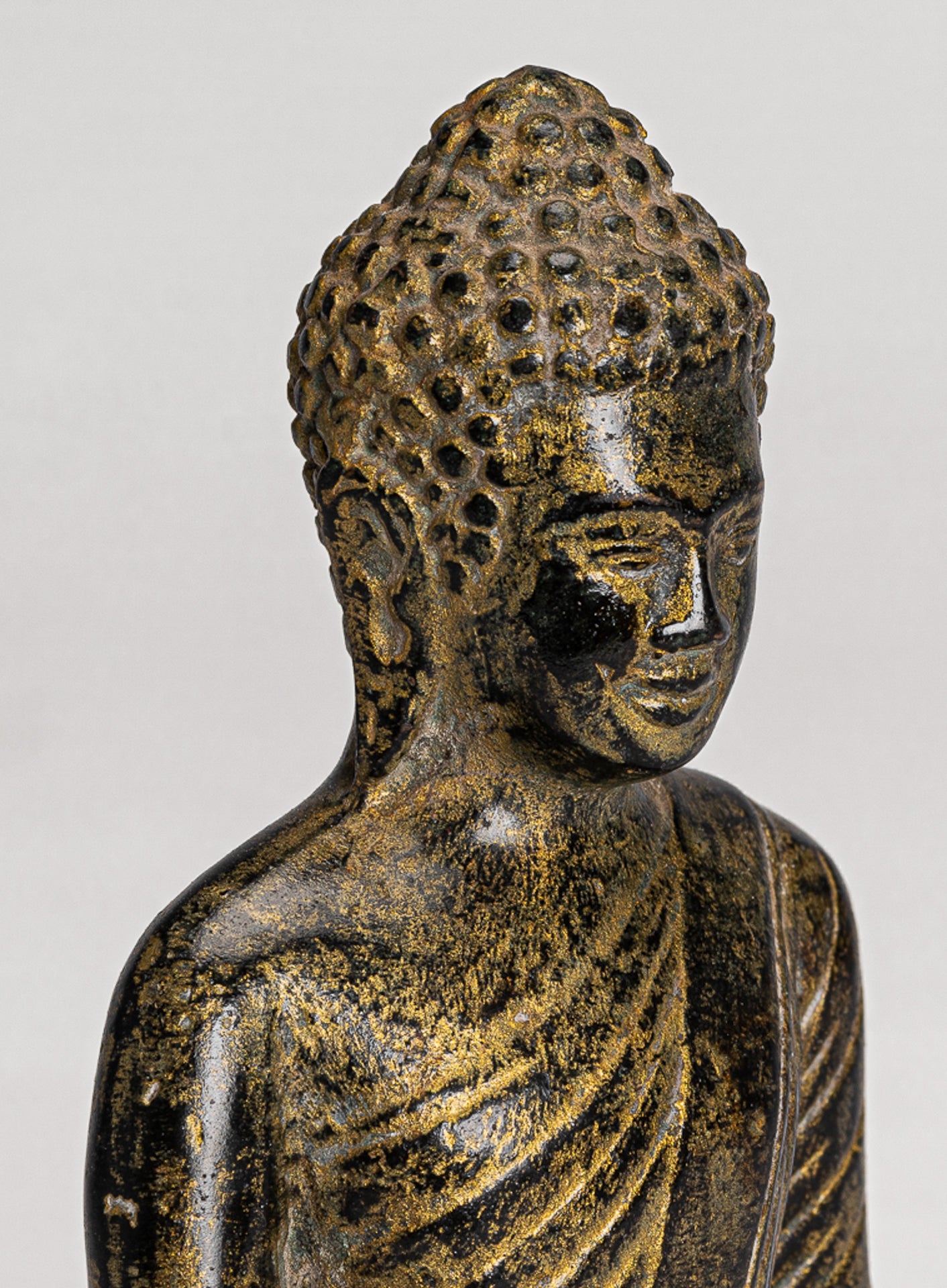 Antique Khmer Style Bronze Seated Meditation Angkor Buddha Statue -13.5cm/5"