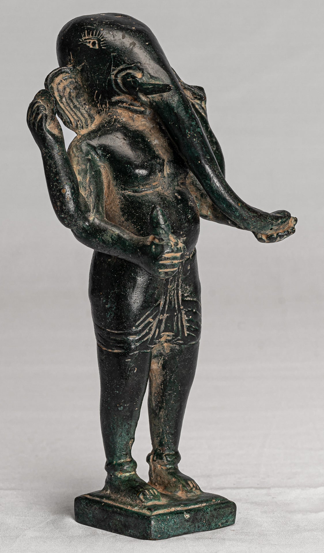 Ganesha Statue - Antique Vietnamese Style Bronze Standing Cham Four-Arm Ganesha Statue - 20cm/8"