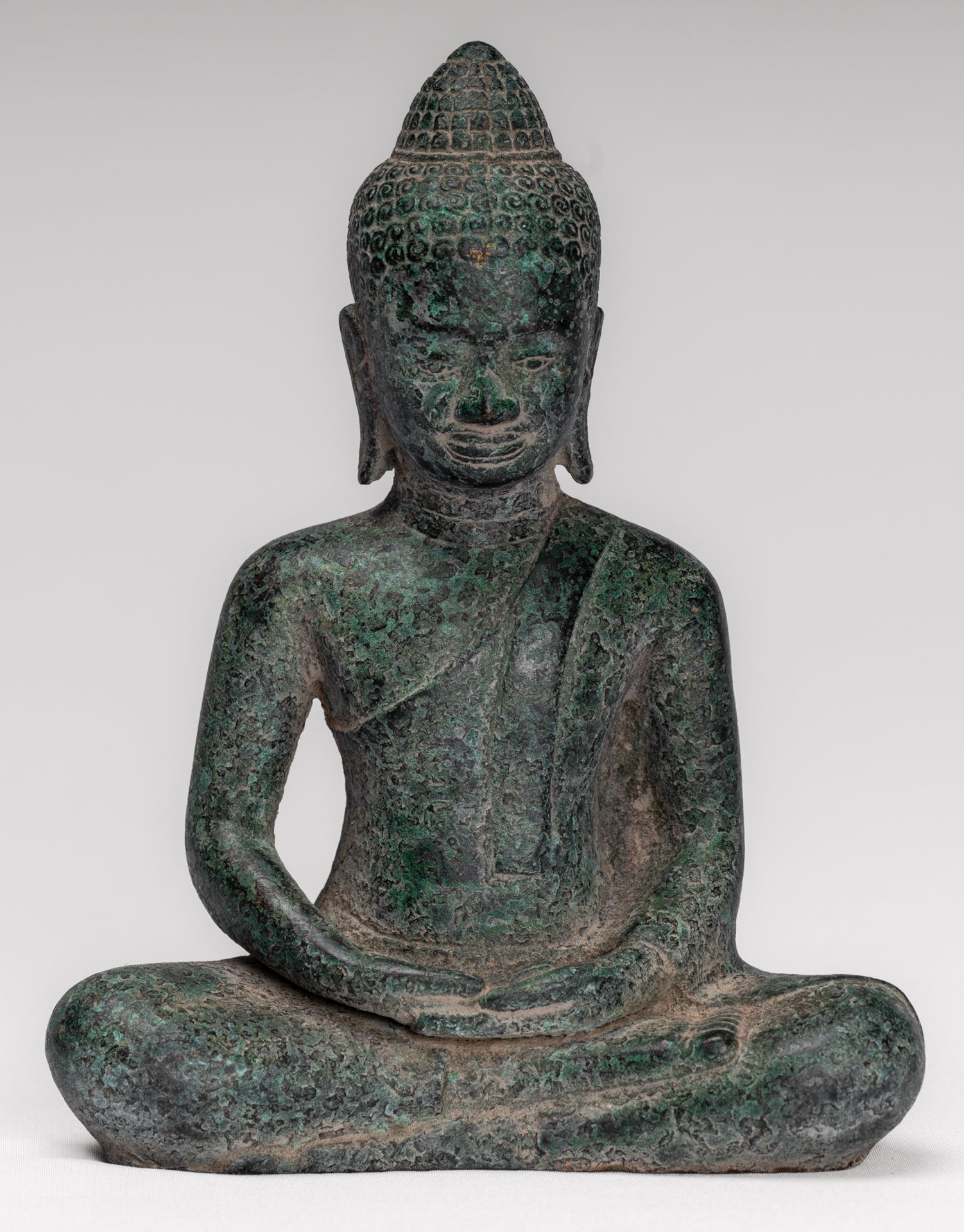 Buddha Statue - Antique Khmer Style Bronze Meditation Buddha Statue - 18cm/7"