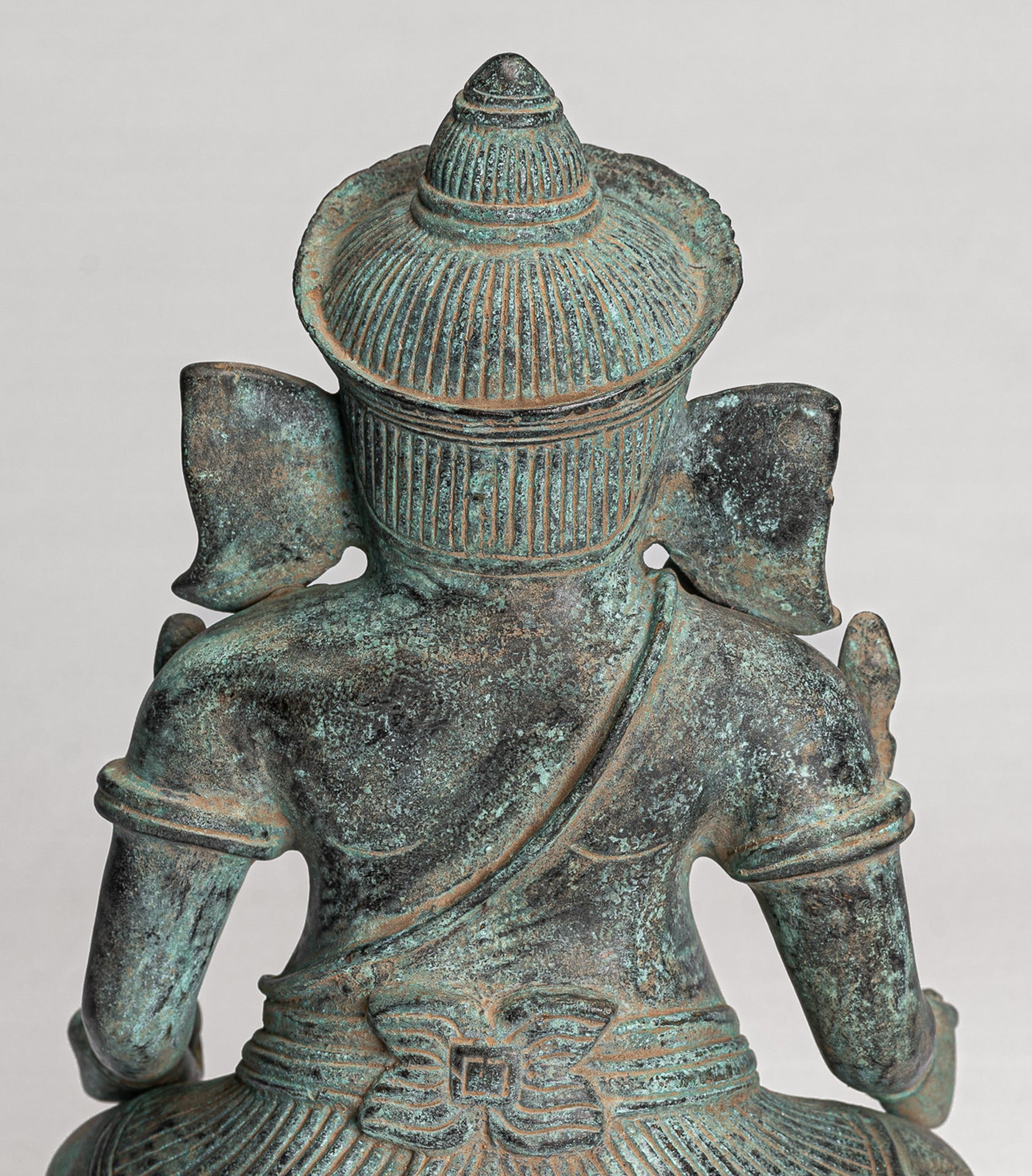 Ganesha Statue - Antique Khmer Style Seated Bronze Bayon Ganesh Statue - 24cm/10"