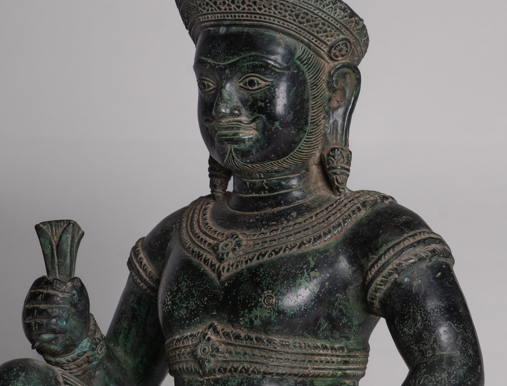 Vishvakarman Statue - Antique Khmer Style Bayon Seated Bronze Vishvakarman Statue - 41cm/16"