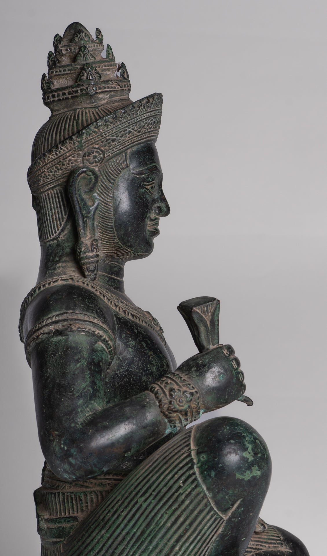 Vishvakarman Statue - Antique Khmer Style Bayon Seated Bronze Vishvakarman Statue - 41cm/16"