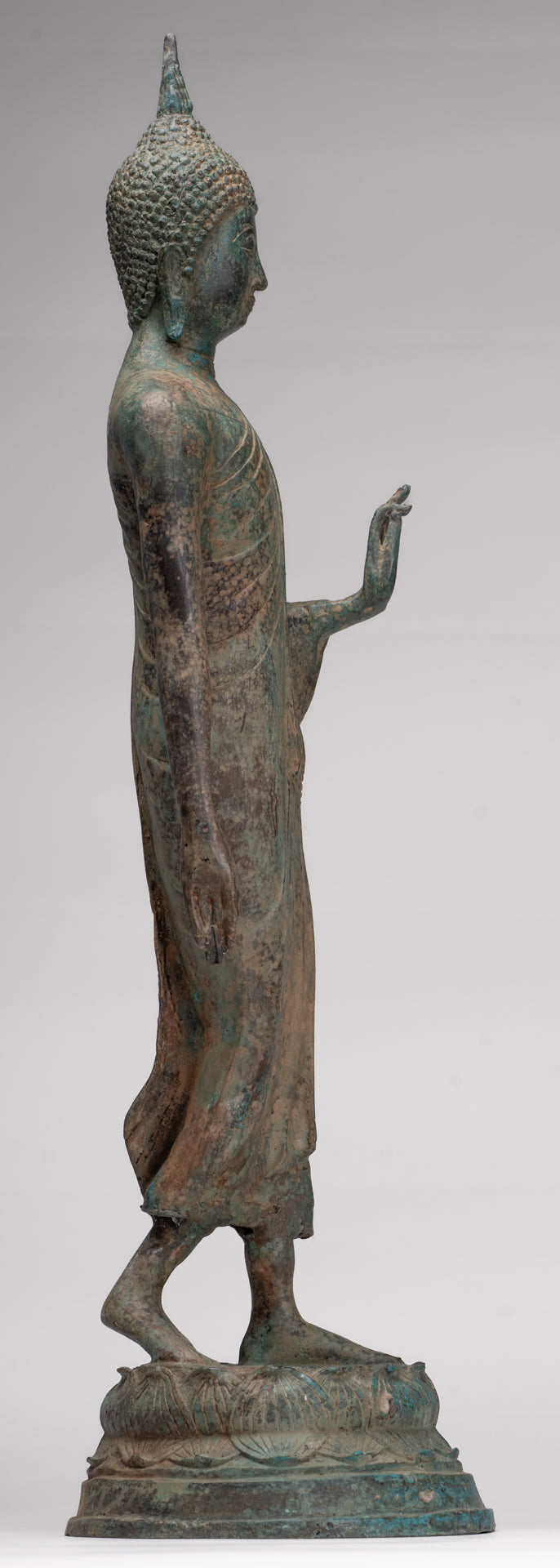 Antique Sukhothai Style Standing Bronze Protection Walking Buddha Statue - 65cm/26"