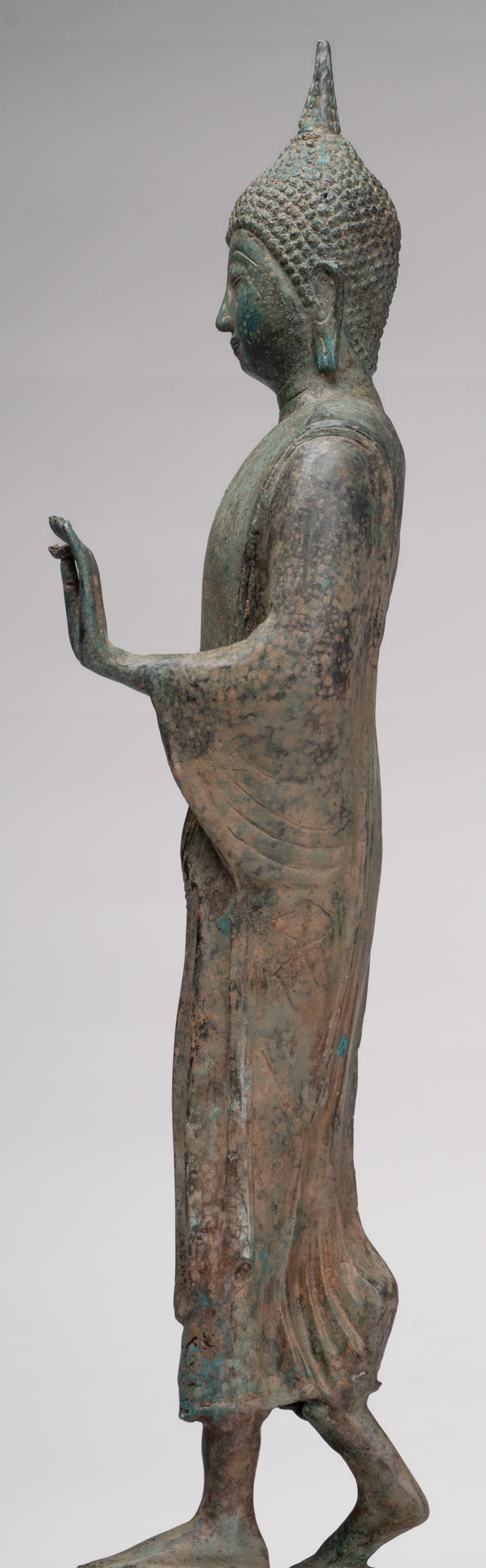 Antique Sukhothai Style Standing Bronze Protection Walking Buddha Statue - 65cm/26"
