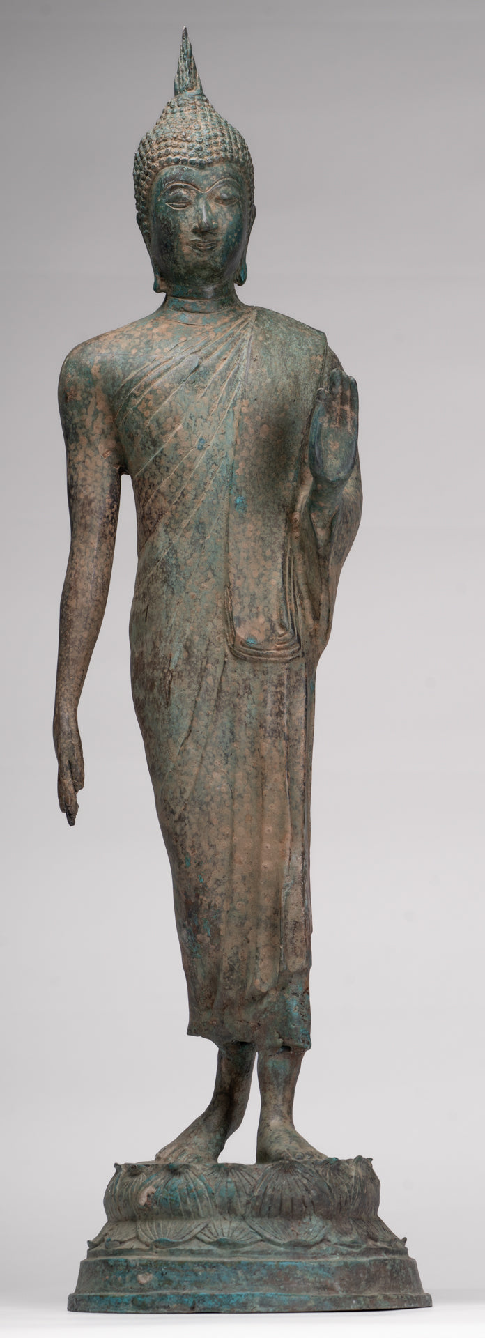 Antique Sukhothai Style Standing Bronze Protection Walking Buddha Statue - 65cm/26"