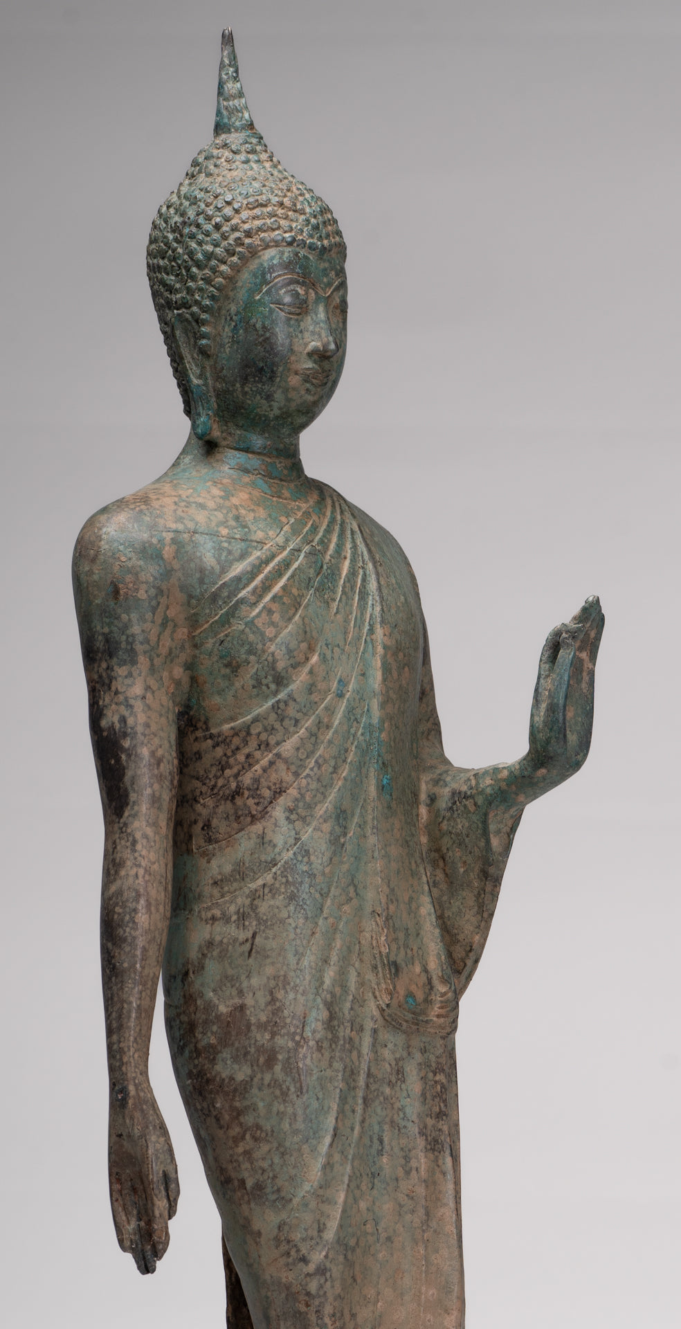 Antique Sukhothai Style Standing Bronze Protection Walking Buddha Statue - 65cm/26"