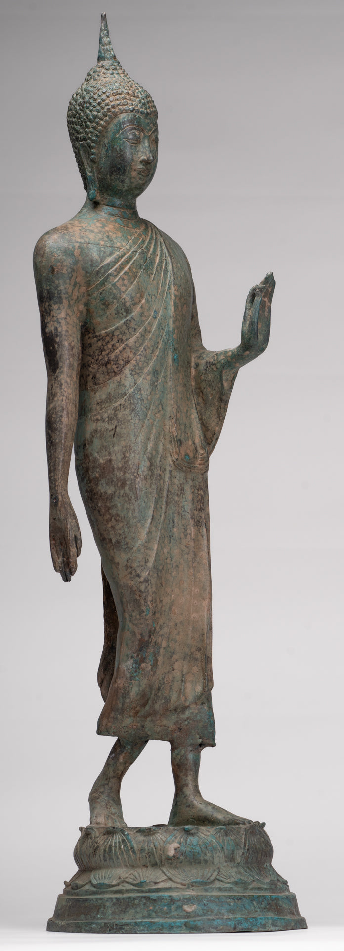 Antique Sukhothai Style Standing Bronze Protection Walking Buddha Statue - 65cm/26"