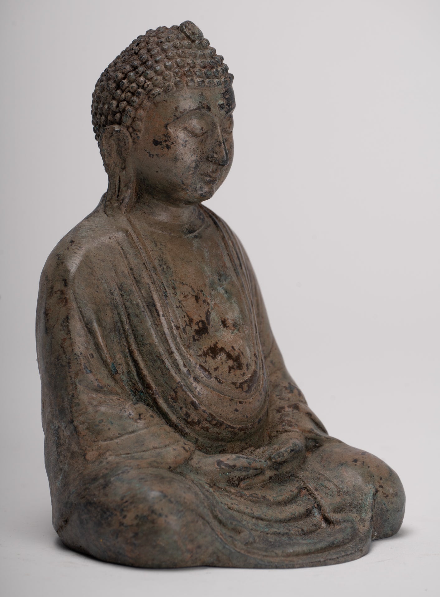 Japanese Buddha - Antique Japanese Style Bronze Seated Meditation Amitabha Buddha Statue - 18cm/7"