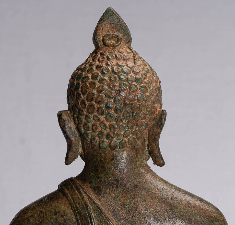 Statua Buddha - Antique Sri Lanka in stile Bronzo Meditazione seduta statua di Buddha - 35 cm/14 "