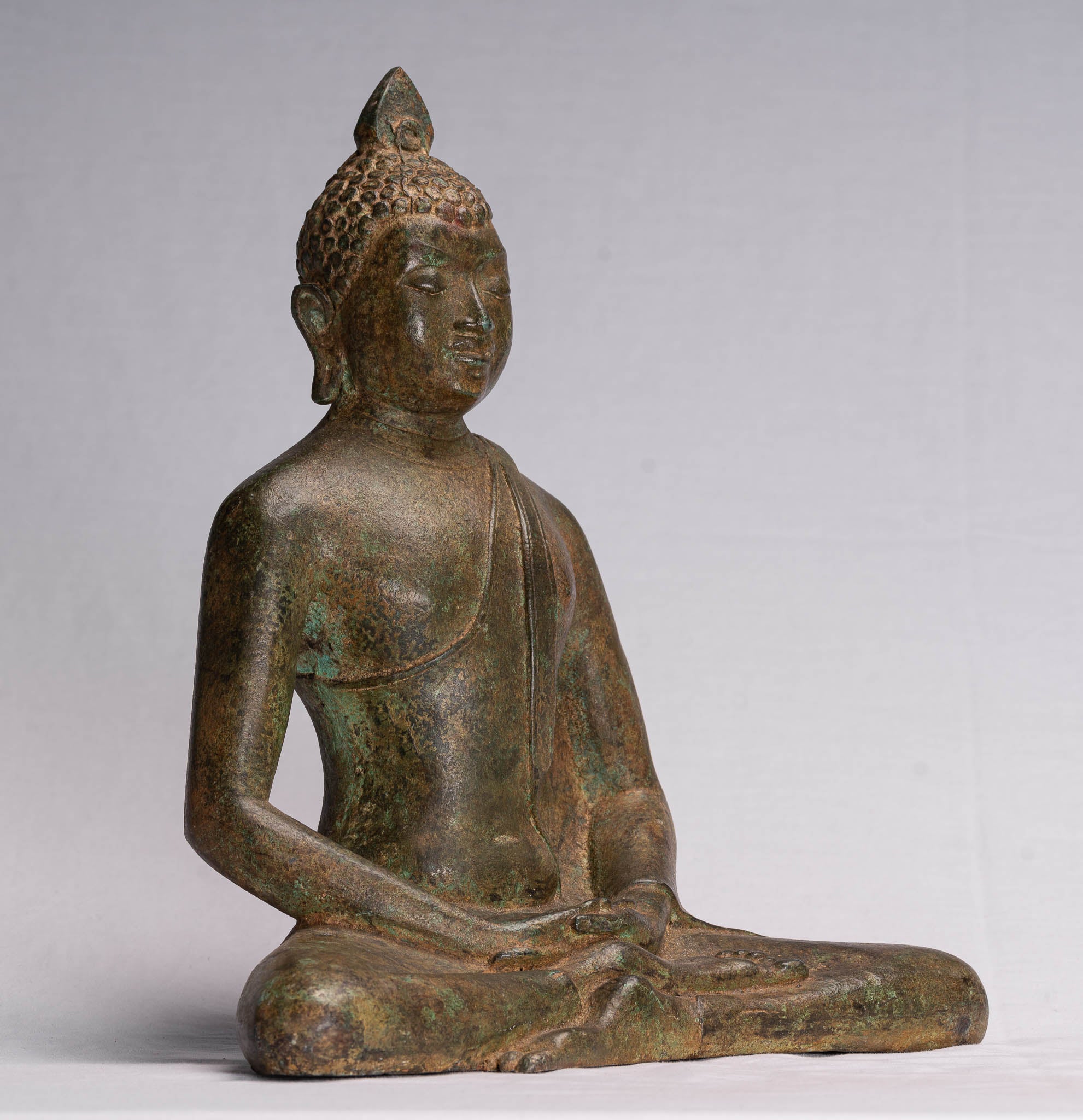 Statua Buddha - Antique Sri Lanka in stile Bronzo Meditazione seduta statua di Buddha - 35 cm/14 "