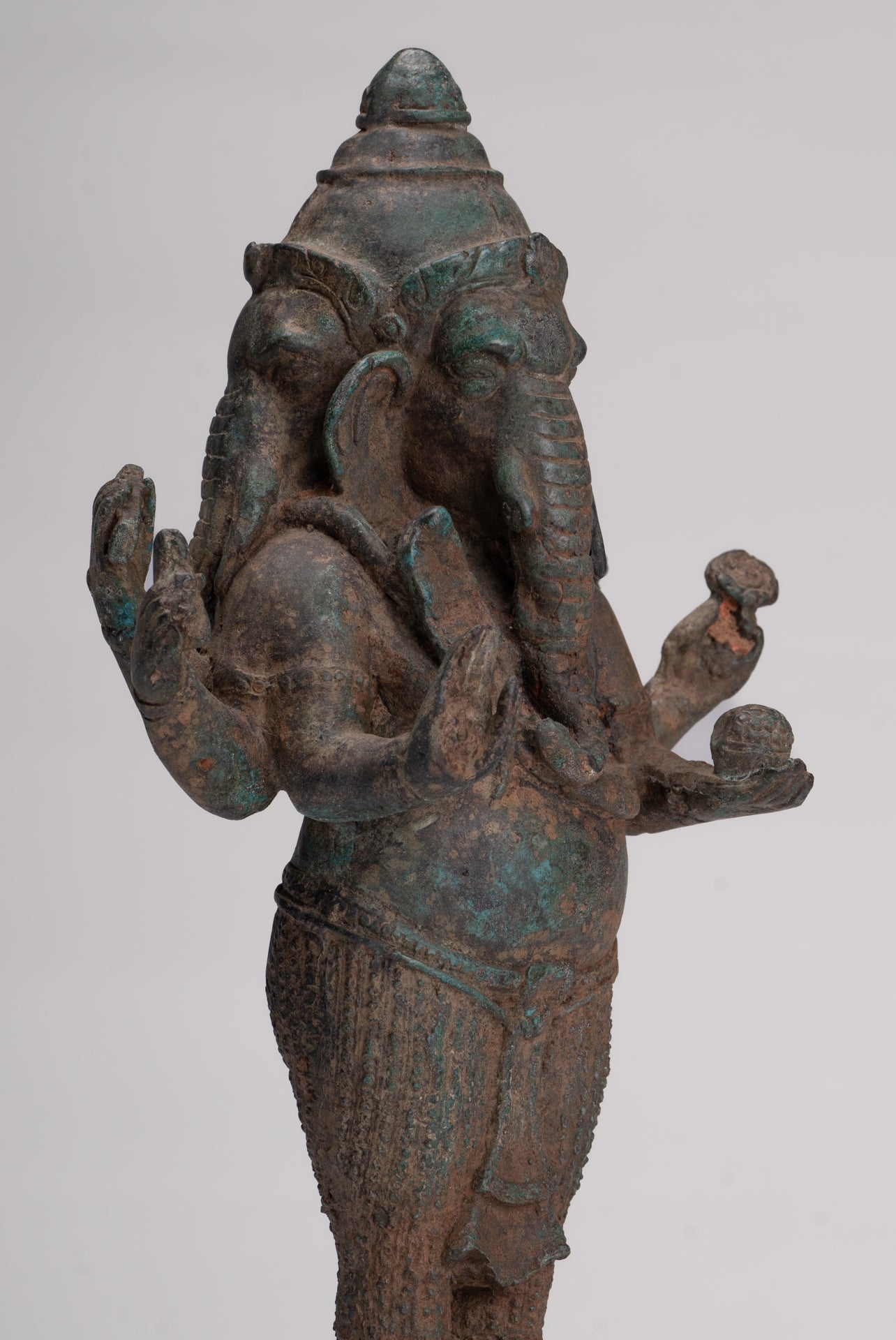 Ganesha Statue - Antique Thai Style Bronze Standing 6-Arm Ganesha Statue - 33cm/13"