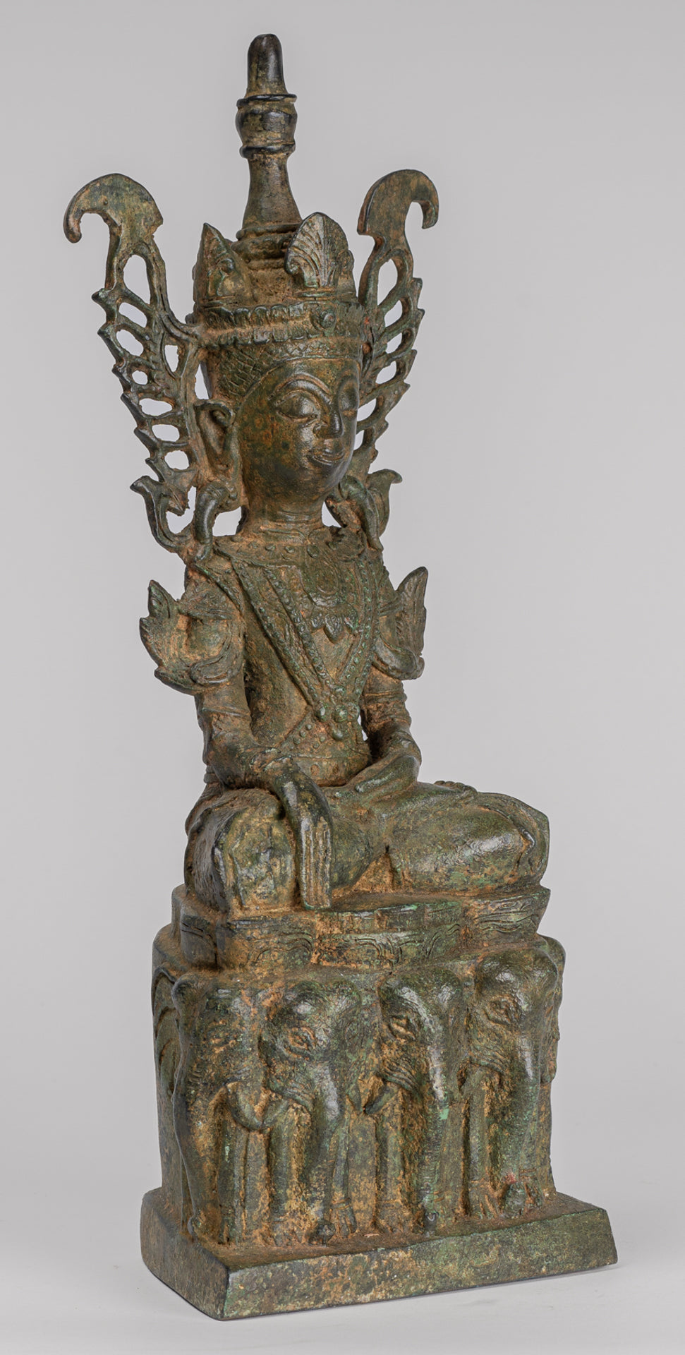 Buddha Statue - Antique Burmese Style Bronze Shan Enlightenment Seated Buddha Statue - 35cm/14"