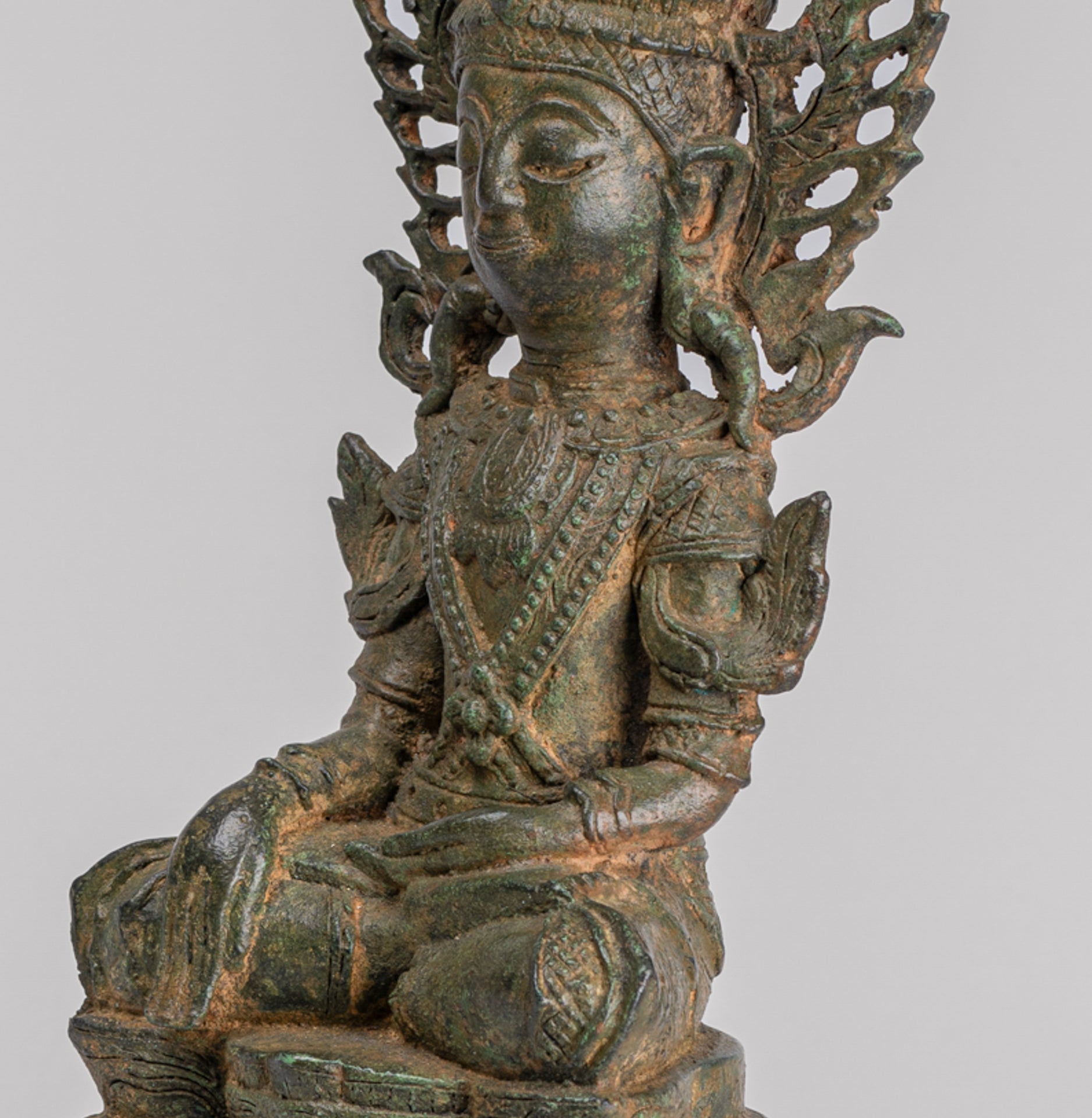 Buddha Statue - Antique Burmese Style Bronze Shan Enlightenment Seated Buddha Statue - 35cm/14"