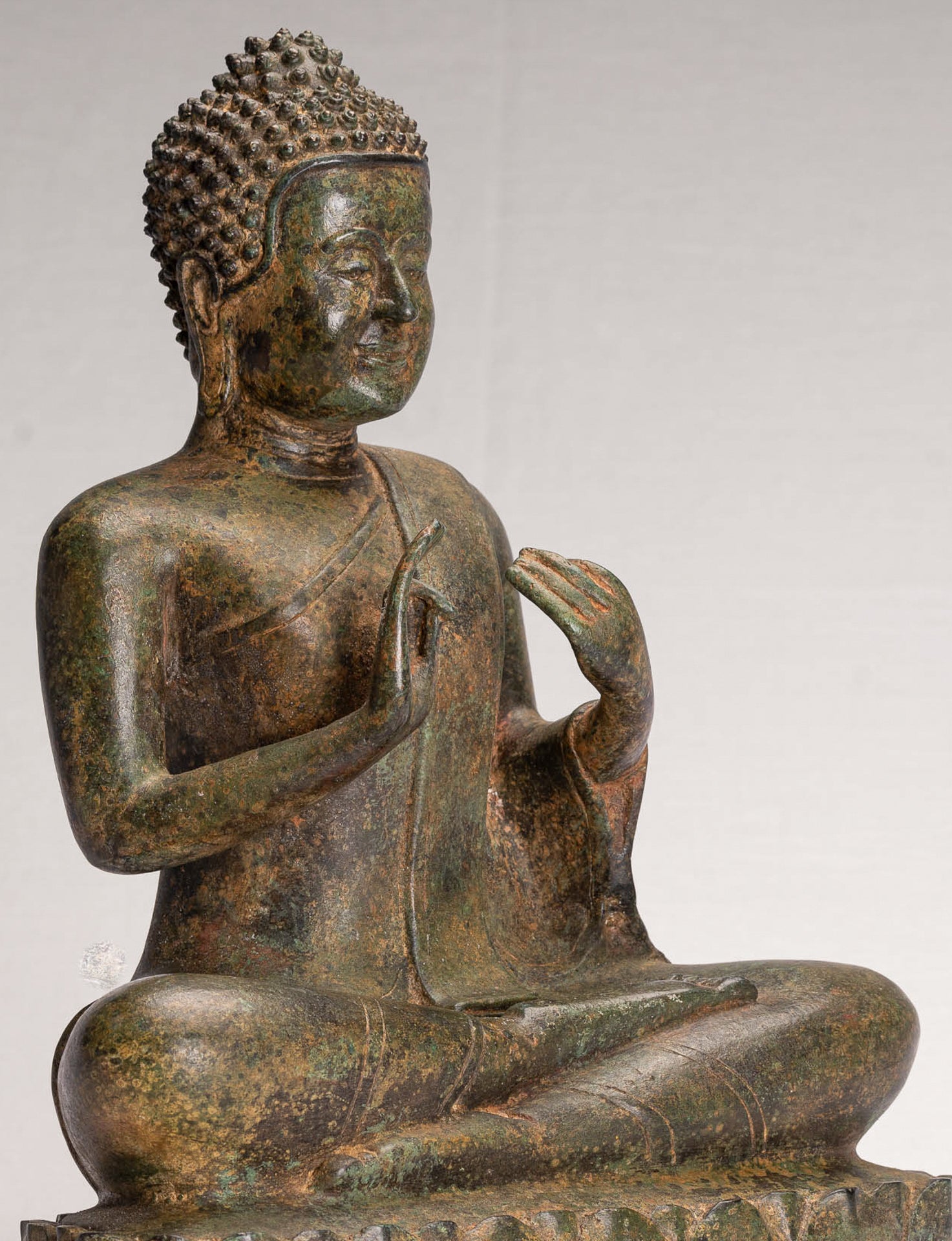 Buddha Statue - Antique Thai Style Seated Buddha Statue - Dharmachakra Teaching Mudra - 38cm/15"