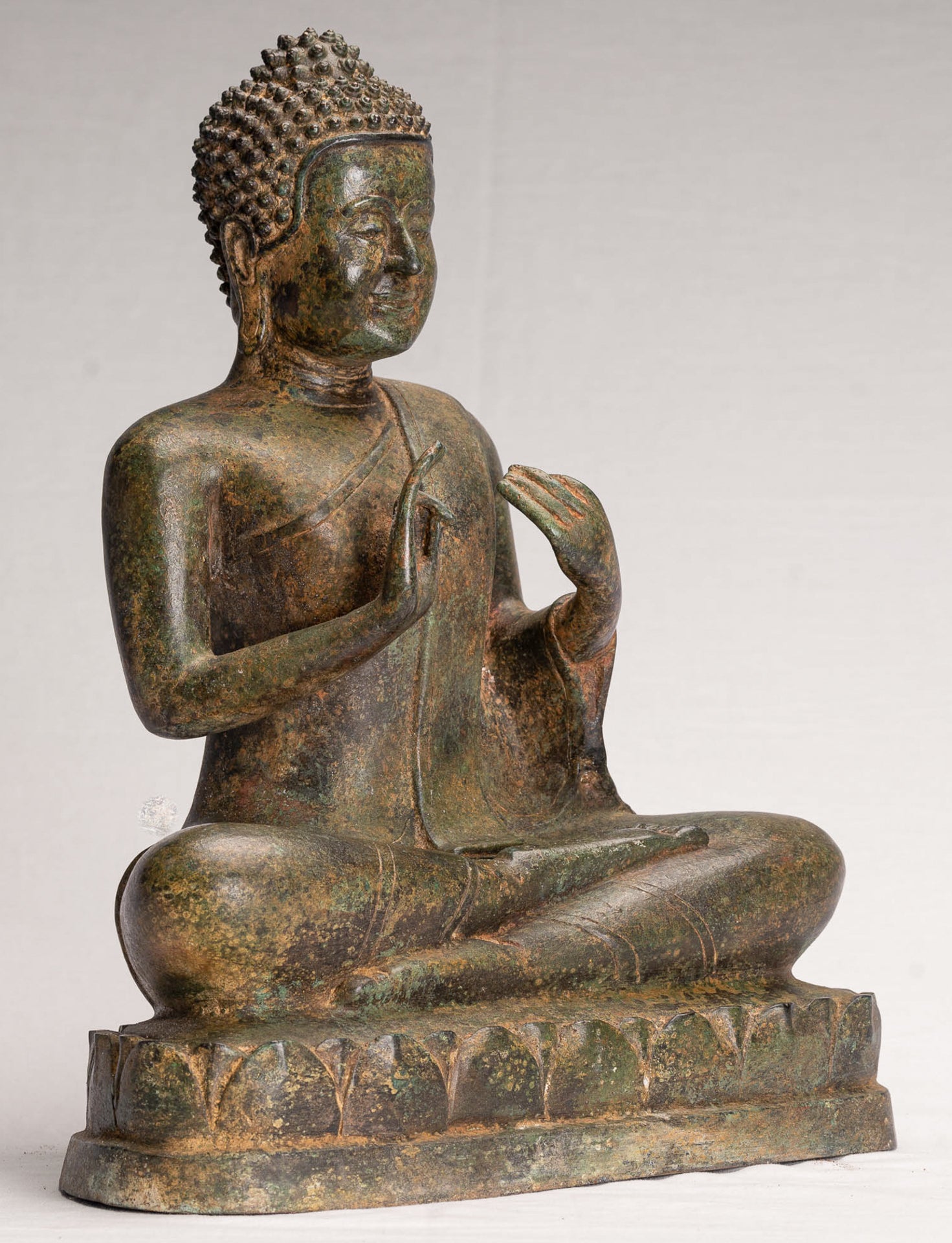Buddha Statue - Antique Thai Style Seated Buddha Statue - Dharmachakra Teaching Mudra - 38cm/15"