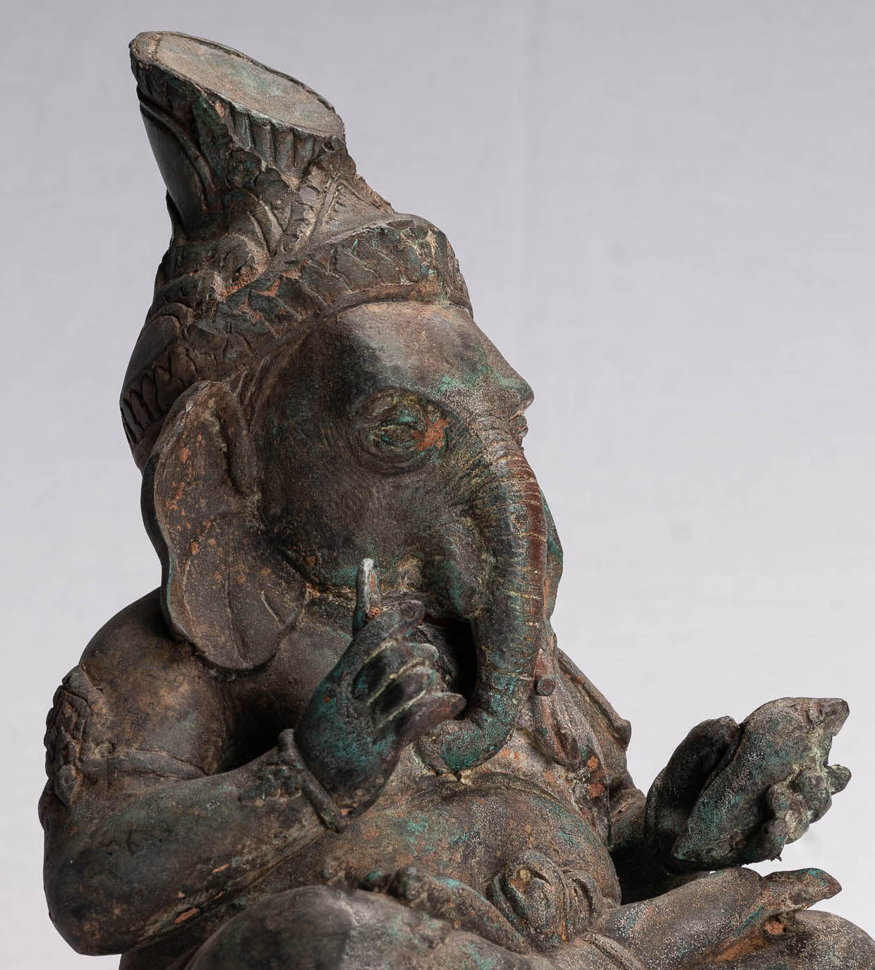 Statue de Ganesha – Statue de Ganesh assise en bronze de style thaïlandais antique – 31 cm/12"