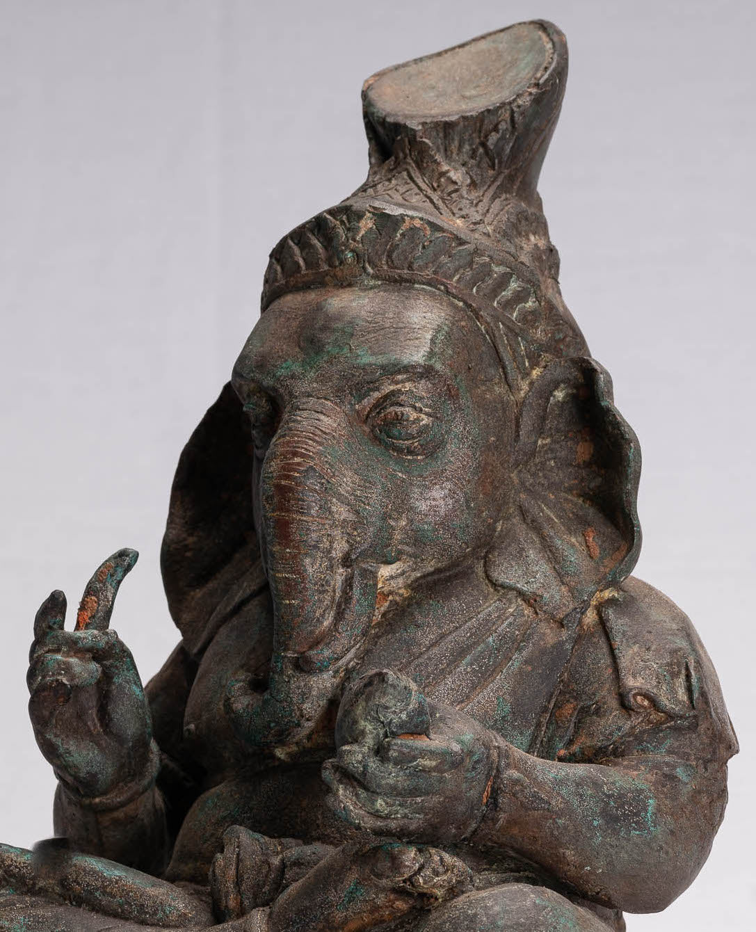 Statue de Ganesha – Statue de Ganesh assise en bronze de style thaïlandais antique – 31 cm/12"