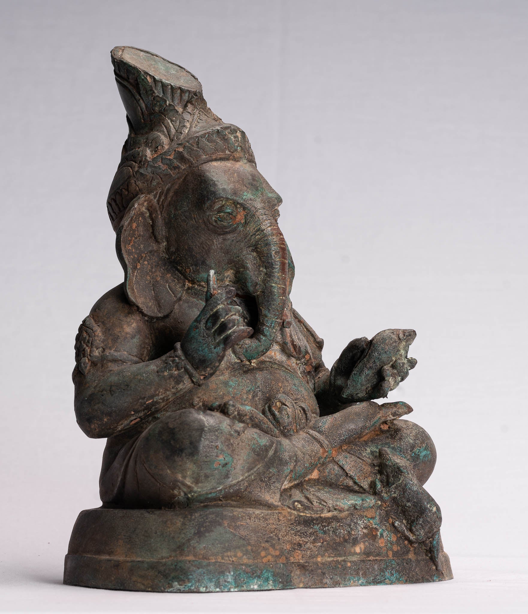 Statue de Ganesha – Statue de Ganesh assise en bronze de style thaïlandais antique – 31 cm/12"