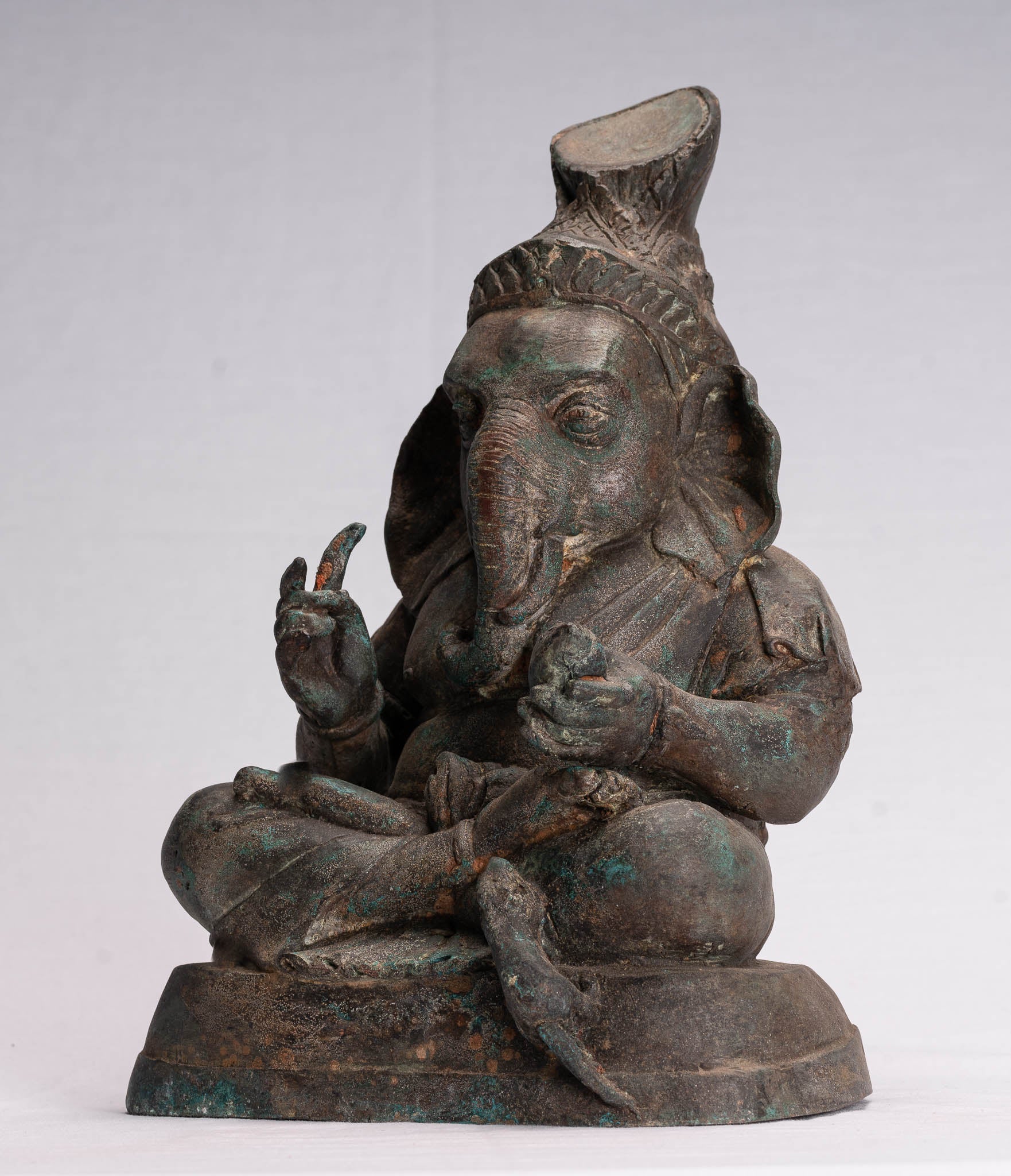 Statue de Ganesha – Statue de Ganesh assise en bronze de style thaïlandais antique – 31 cm/12"