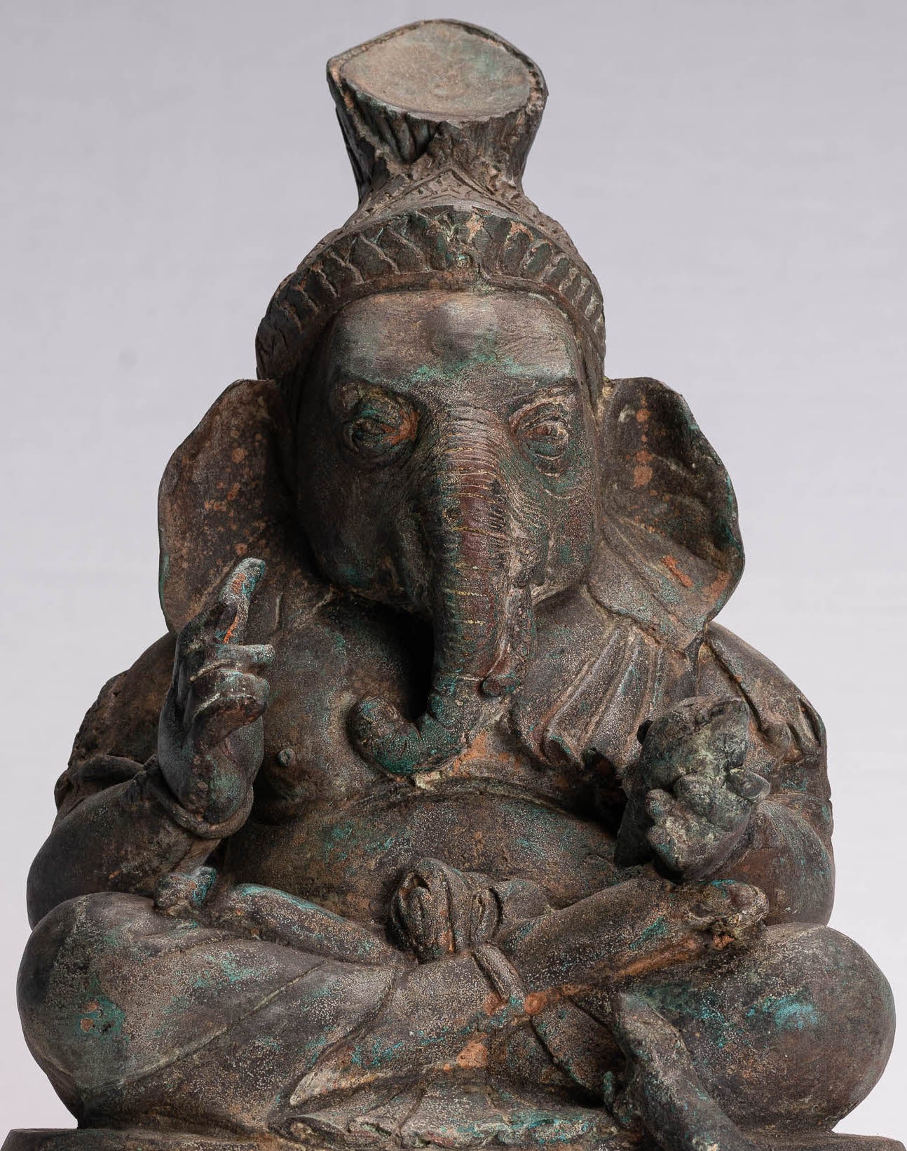 Statue de Ganesha – Statue de Ganesh assise en bronze de style thaïlandais antique – 31 cm/12"